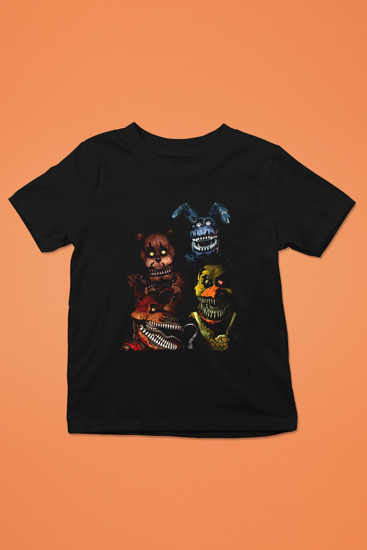 Five Nights At Freddy Baskılı Unisex Siyah Çocuk Tişört - Tshirt
