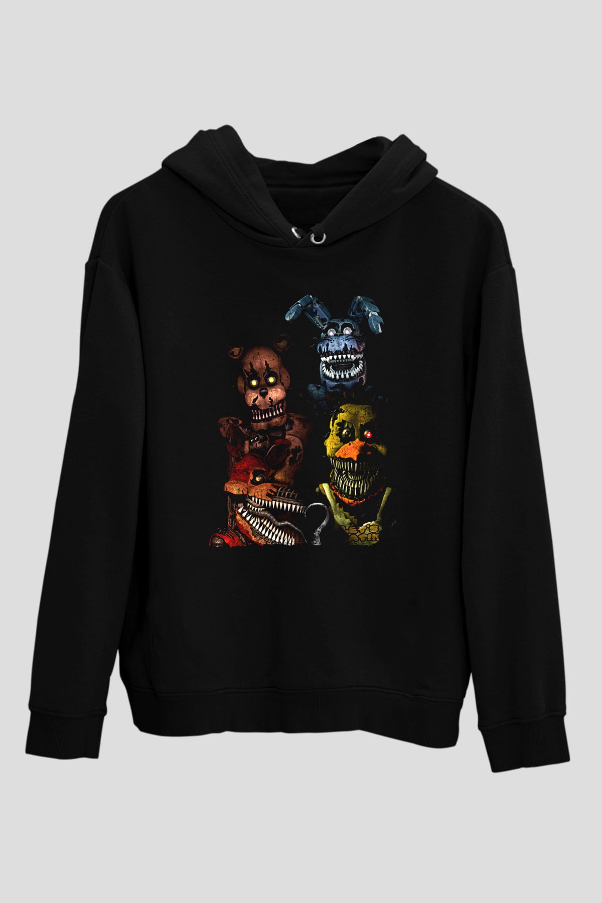 Five Nights At Freddy Baskılı Unisex Siyah Kapüşonlu Sweatshirt