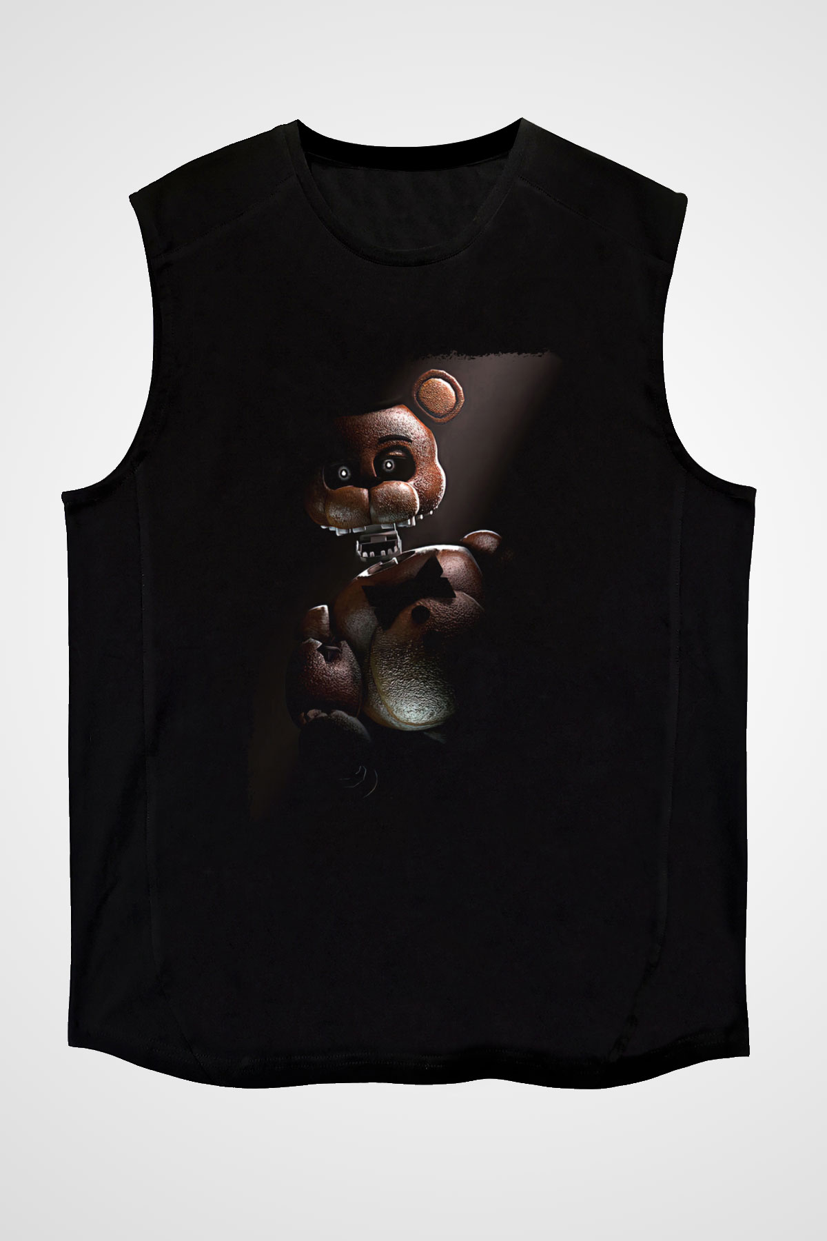 Five Nights At Freddy Baskılı Unisex Siyah Kolsuz Tişört - Tshirt
