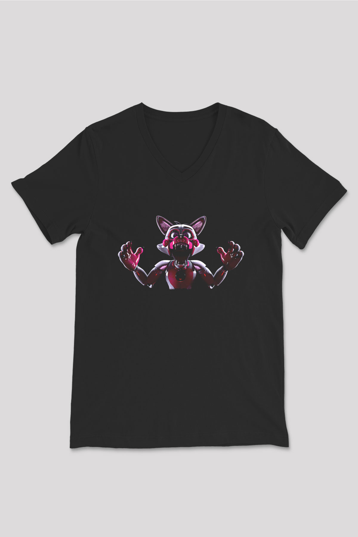 Five Nights At Freddy Baskılı Unisex Siyah V Yaka Tişört - Tshirt
