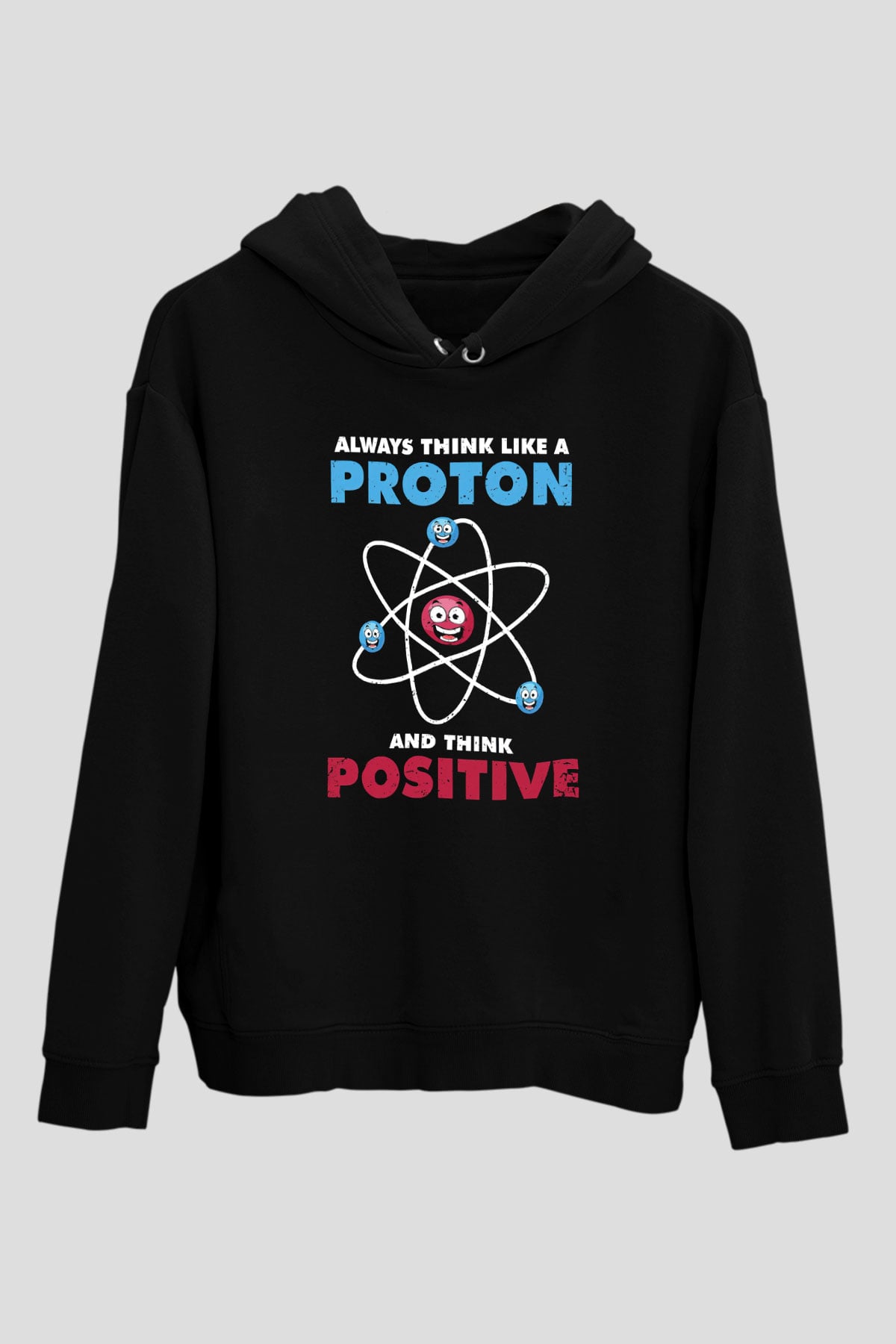 Fizik Atom Proton Pozitif Baskılı Unisex Siyah Hoodie