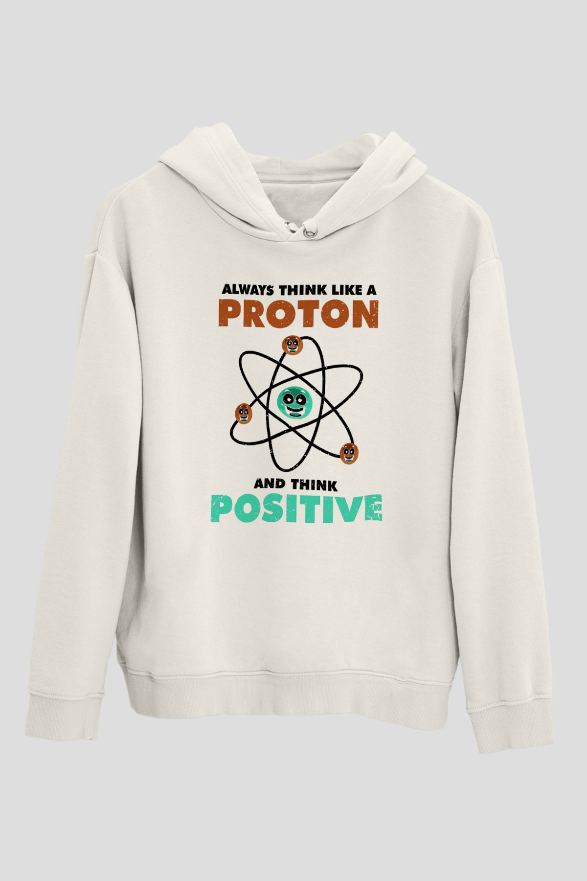Fizik Atom Proton Pozitif Baskılı Unisex Ekru Hoodie