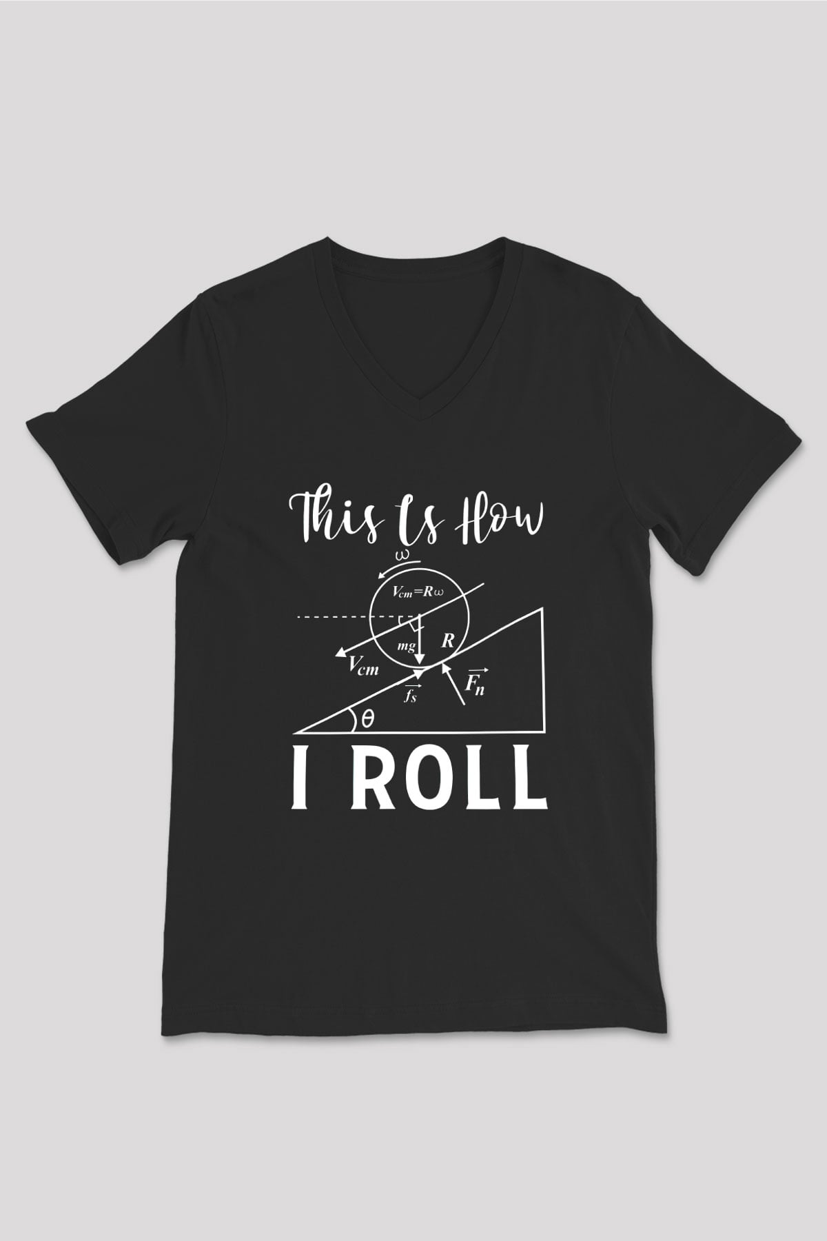 Fizik Mekanik Baskılı Unisex V Yaka Siyah Tİşört - Tshirt