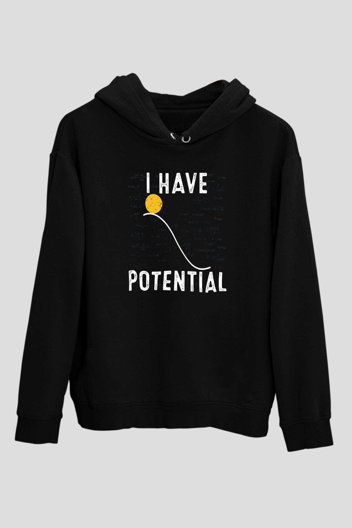 Fizik Potansiyel Enerji Baskılı Unisex Siyah Hoodie