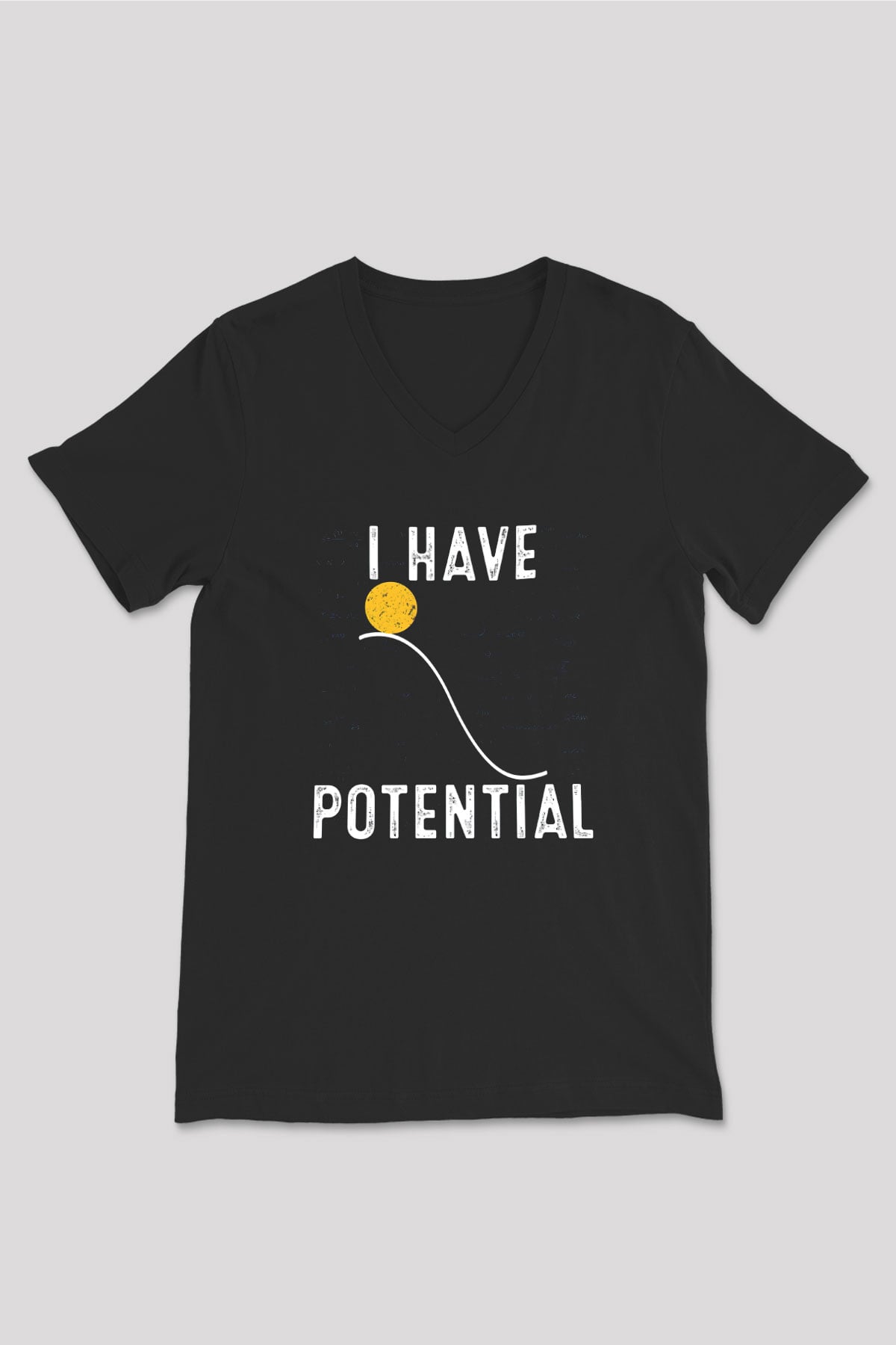 Fizik Potansiyel Enerji Baskılı Unisex V Yaka Siyah Tİşört - Tshirt