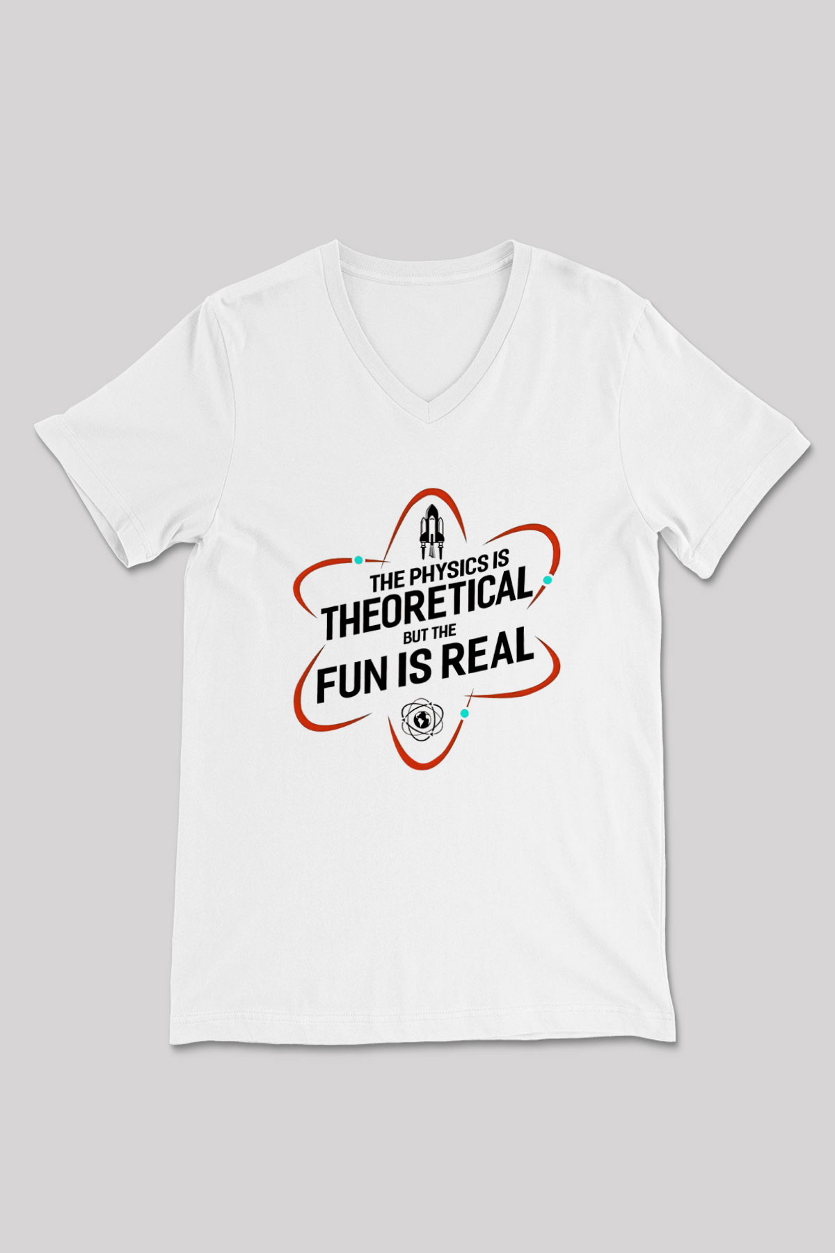 Fizik Teorik Baskılı Unisex V Yaka Beyaz Tişört - Tshirt