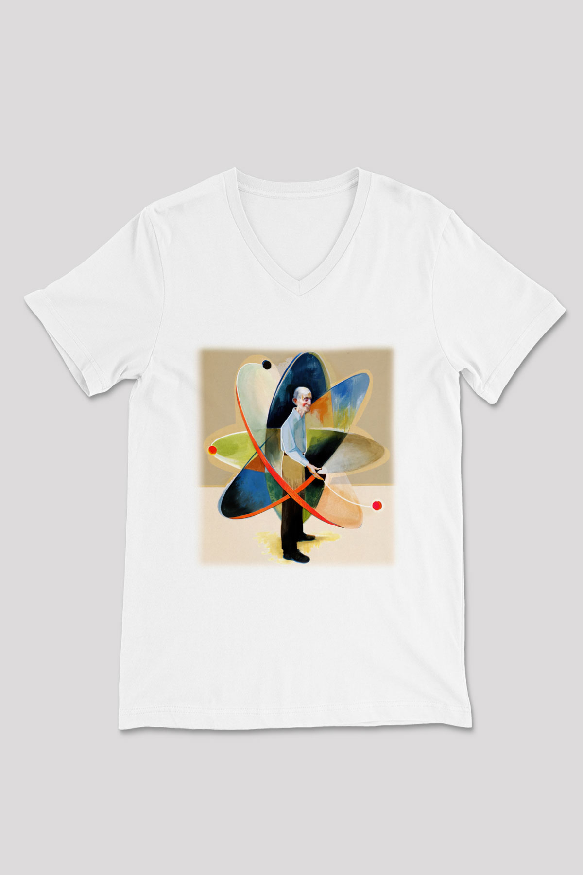 Fizikçi Beyaz Unisex V Yaka Tişört T-Shirt