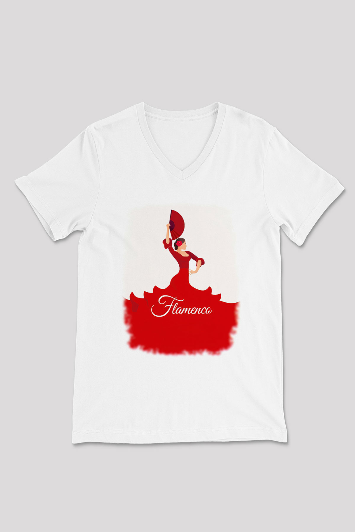 Flamenko Beyaz Unisex V Yaka Tişört