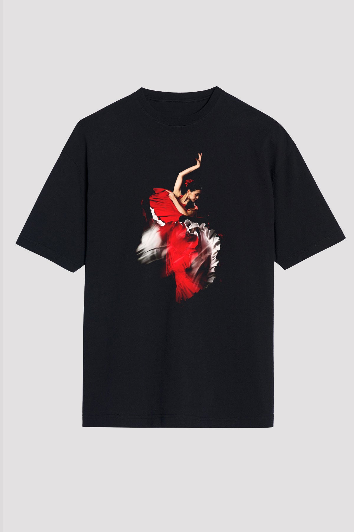 Flamenko Siyah Unisex Oversize Tişört T-Shirt