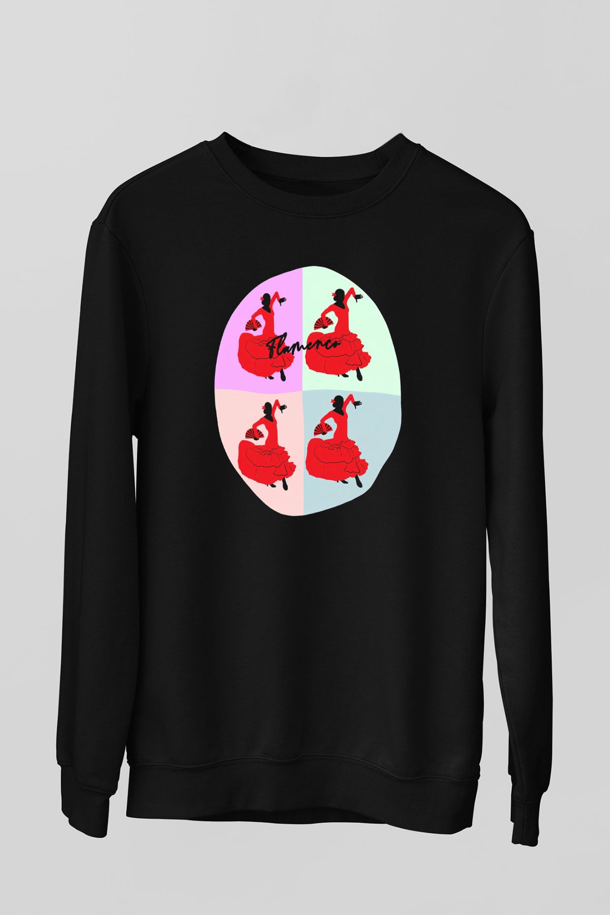 Flamenko Siyah Unisex Sweatshirt