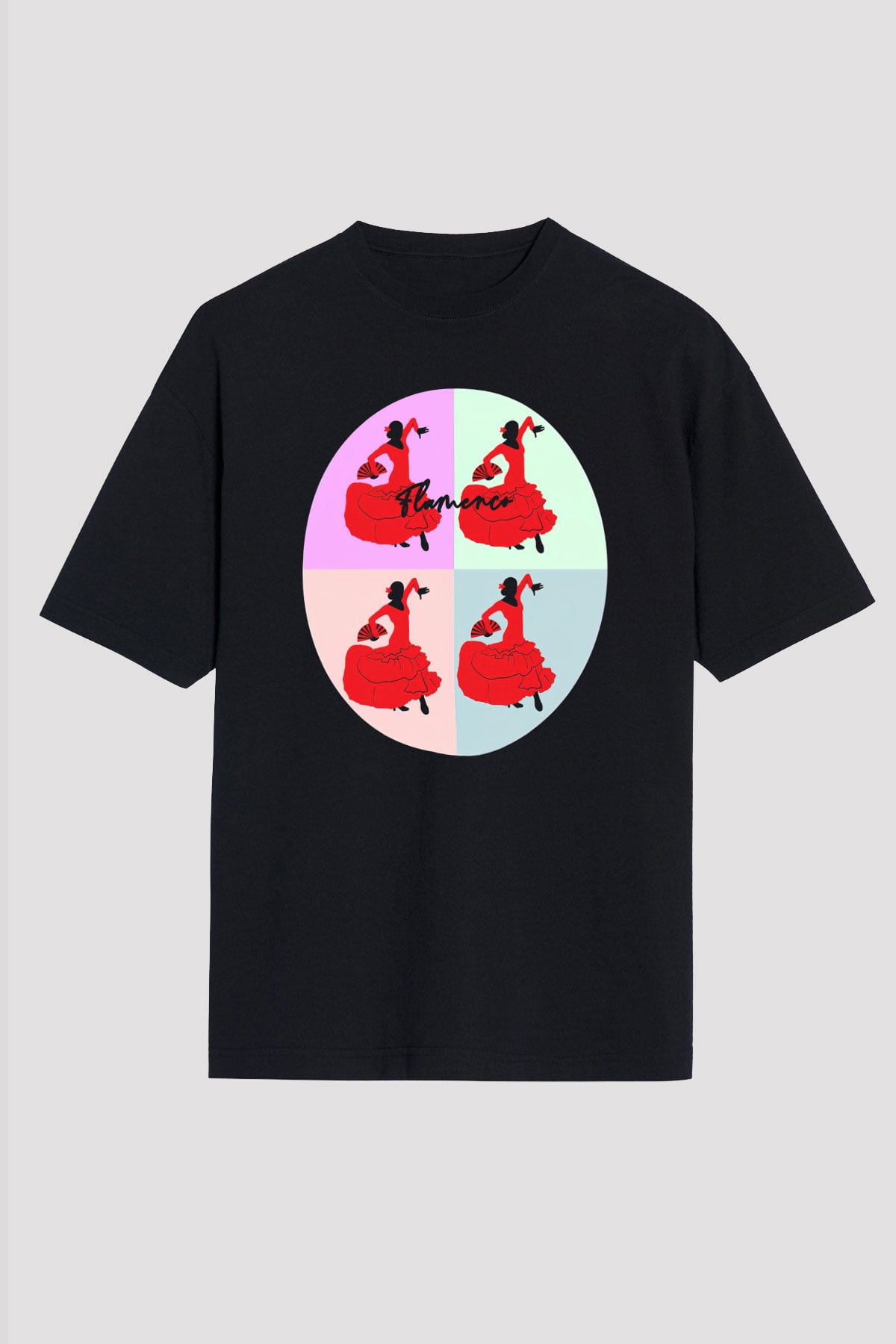 Flamenko Siyah Unisex Tişört T-Shirt - TişörtFabrikası