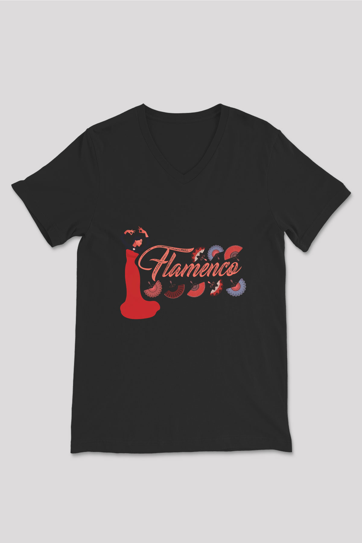 Flamenko Siyah Unisex V Yaka Tişört