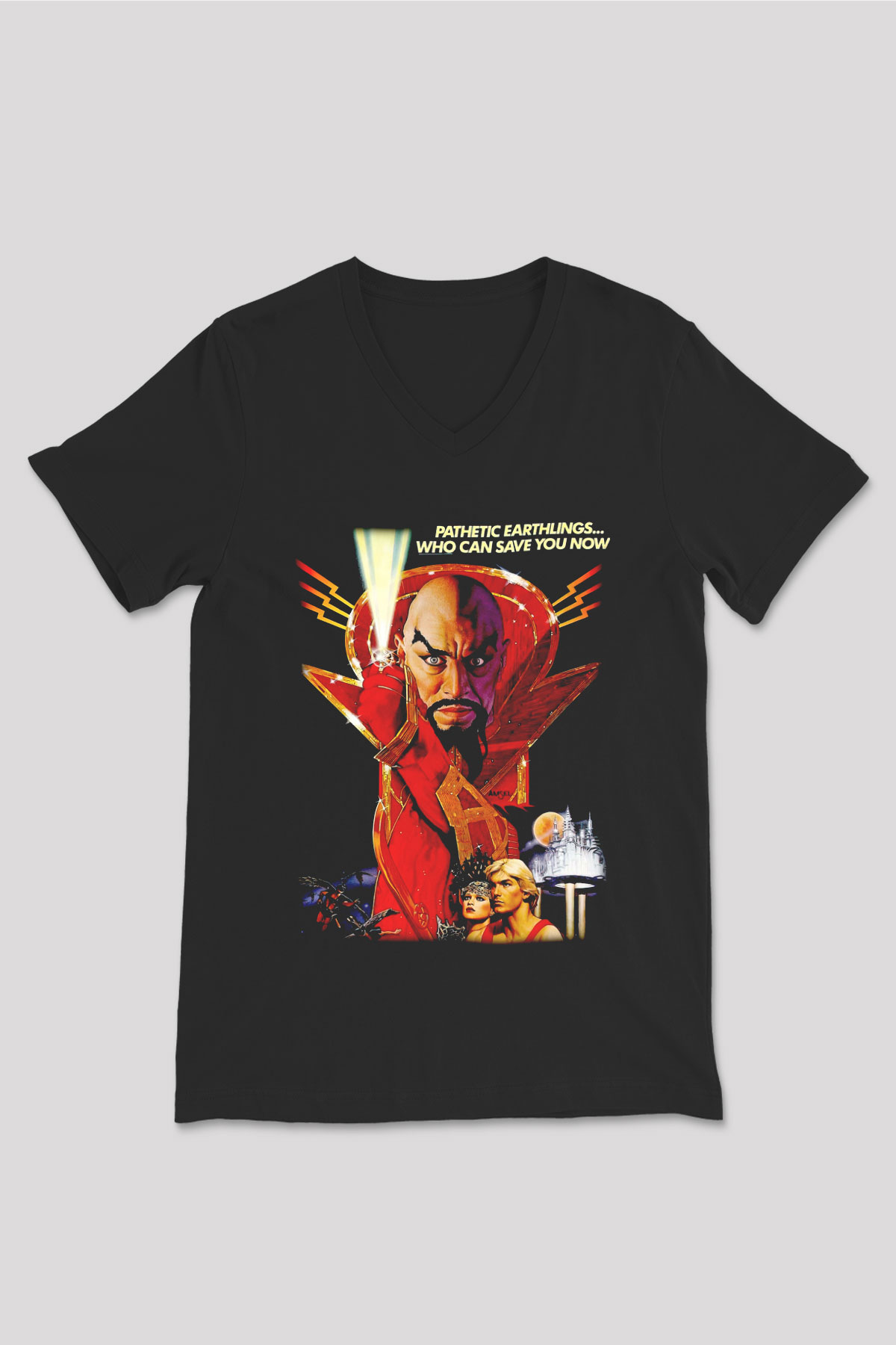 Flash Gordon Siyah Unisex  V Yaka Tişört