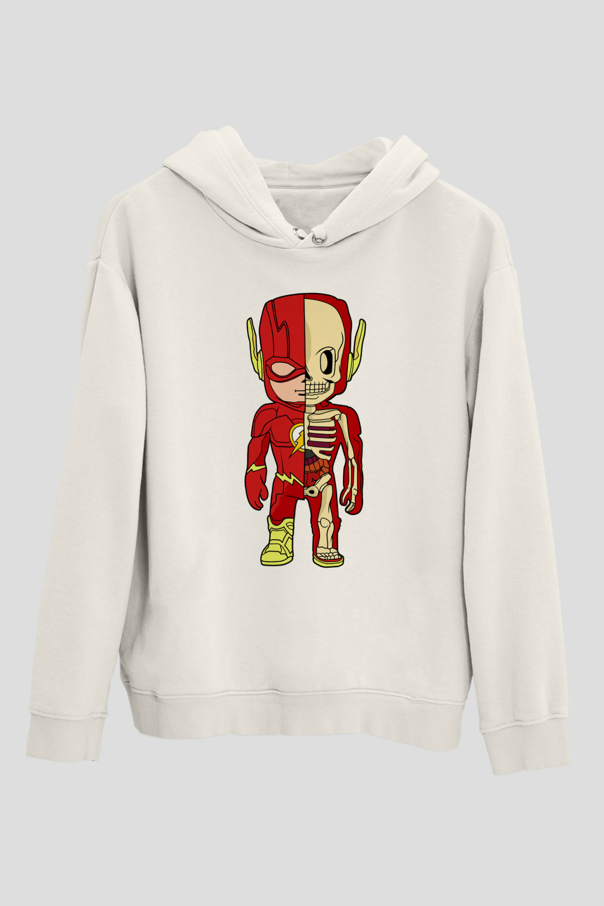 Flash Skeleton Baskılı Unisex Beyaz Hoodie
