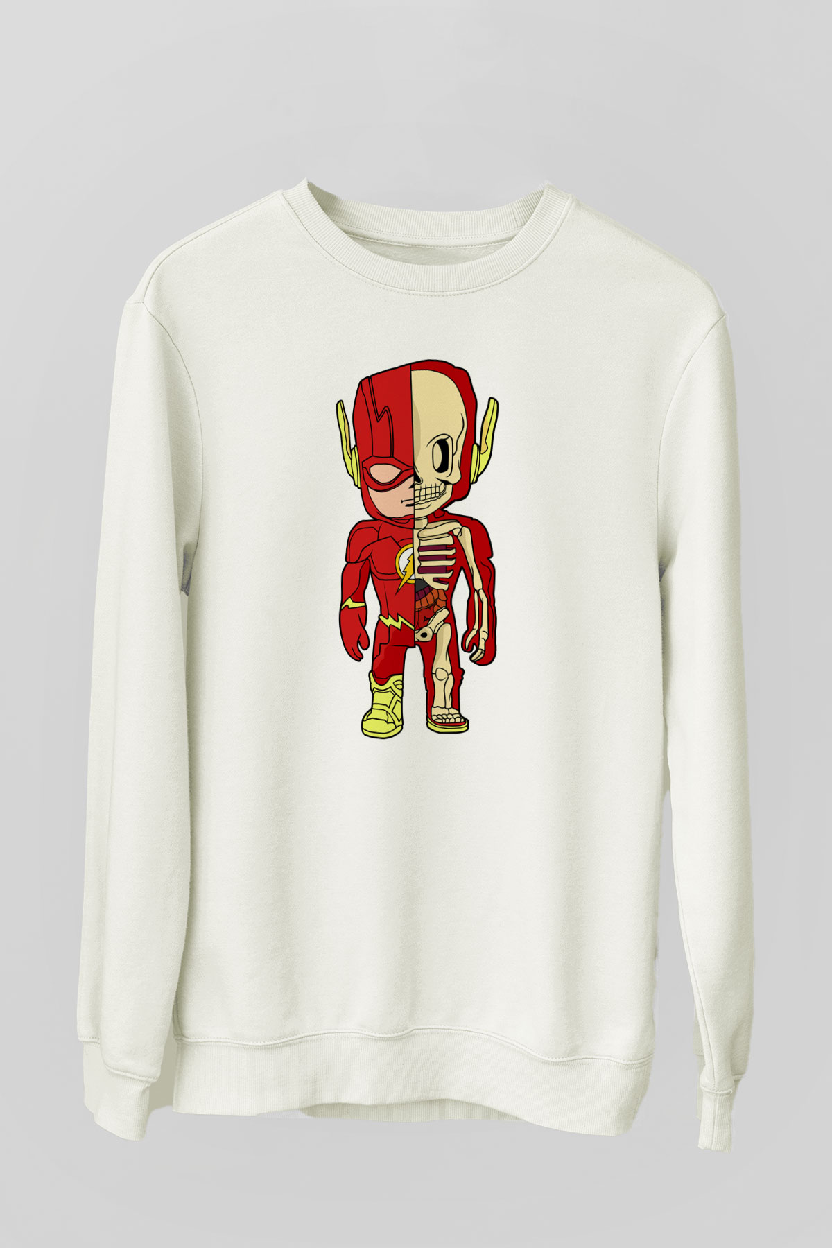 Flash Skeleton Baskılı Unisex Beyaz Sweatshirt
