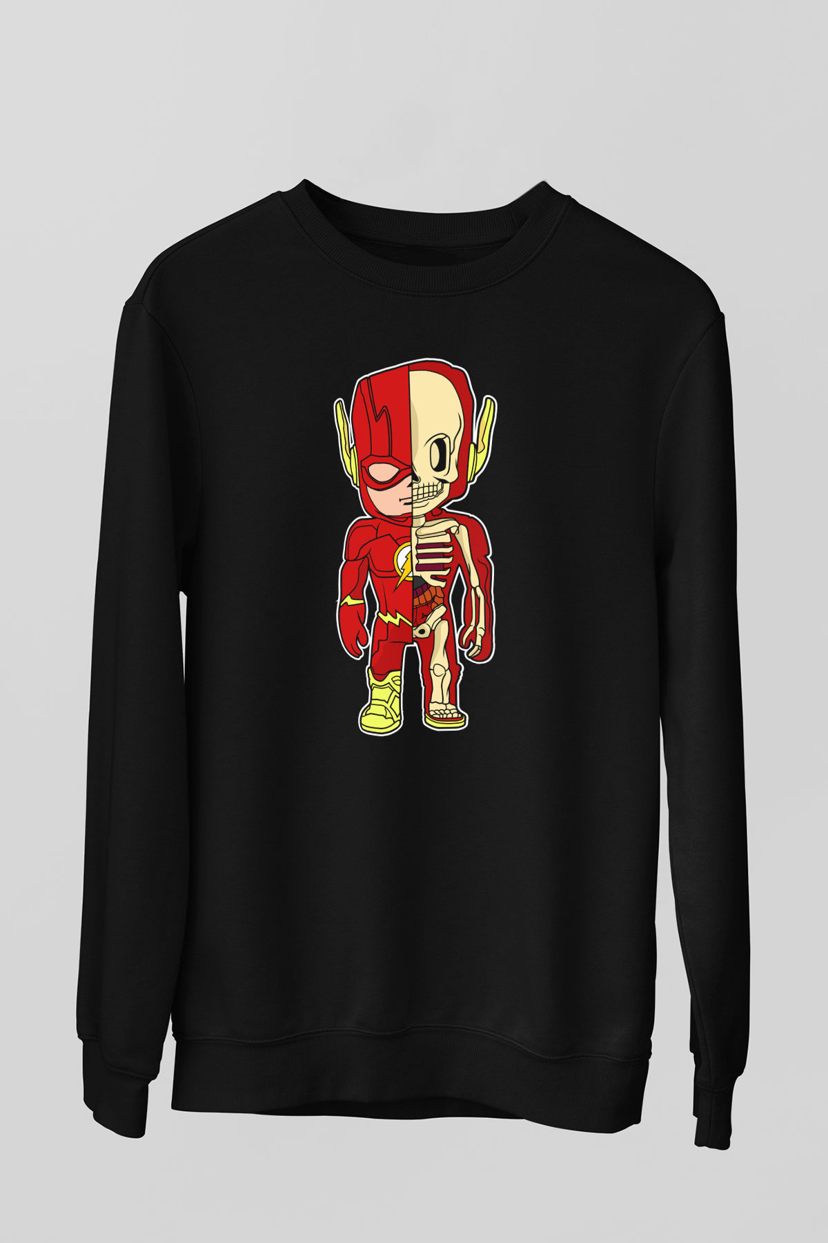 Flash Skeleton Baskılı Unisex Siyah Sweatshirt