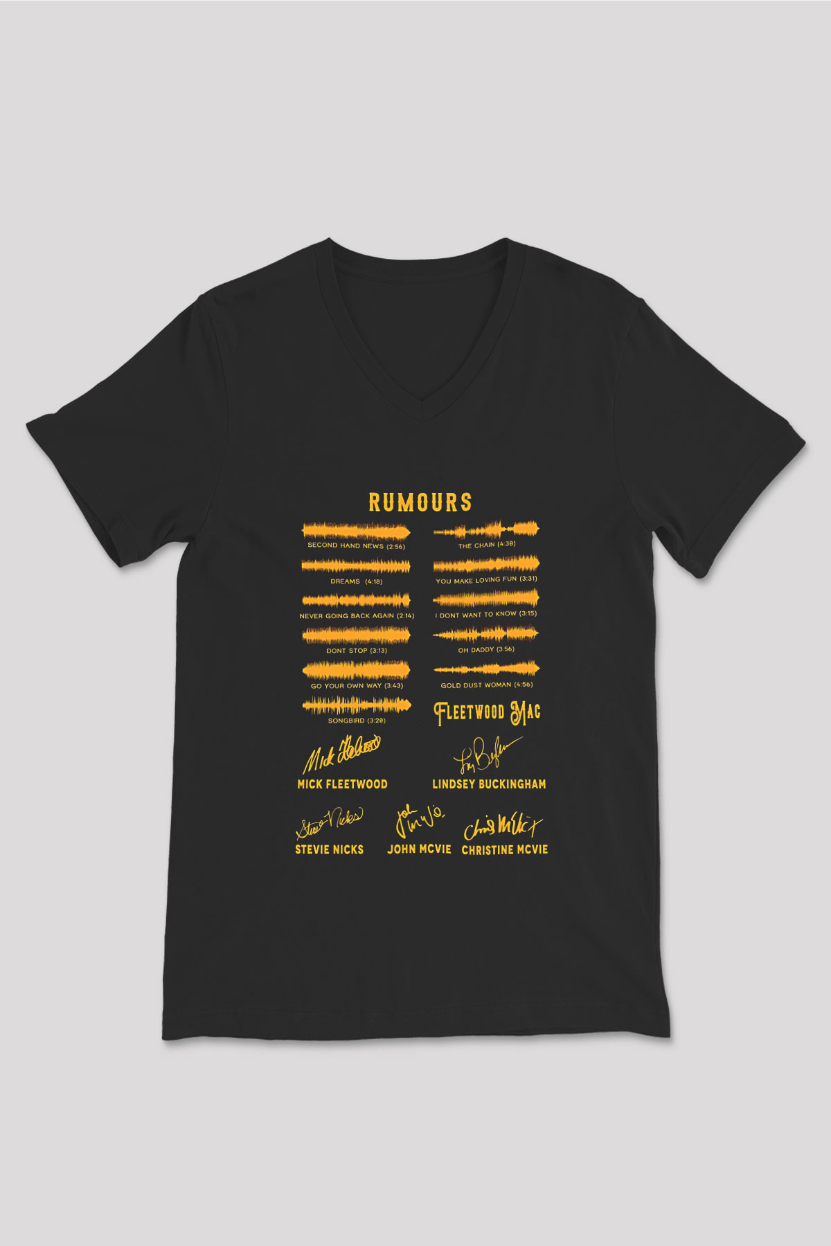 Fleetwod Mac Baskılı Unisex Siyah V Yaka Tişört - Tshirt