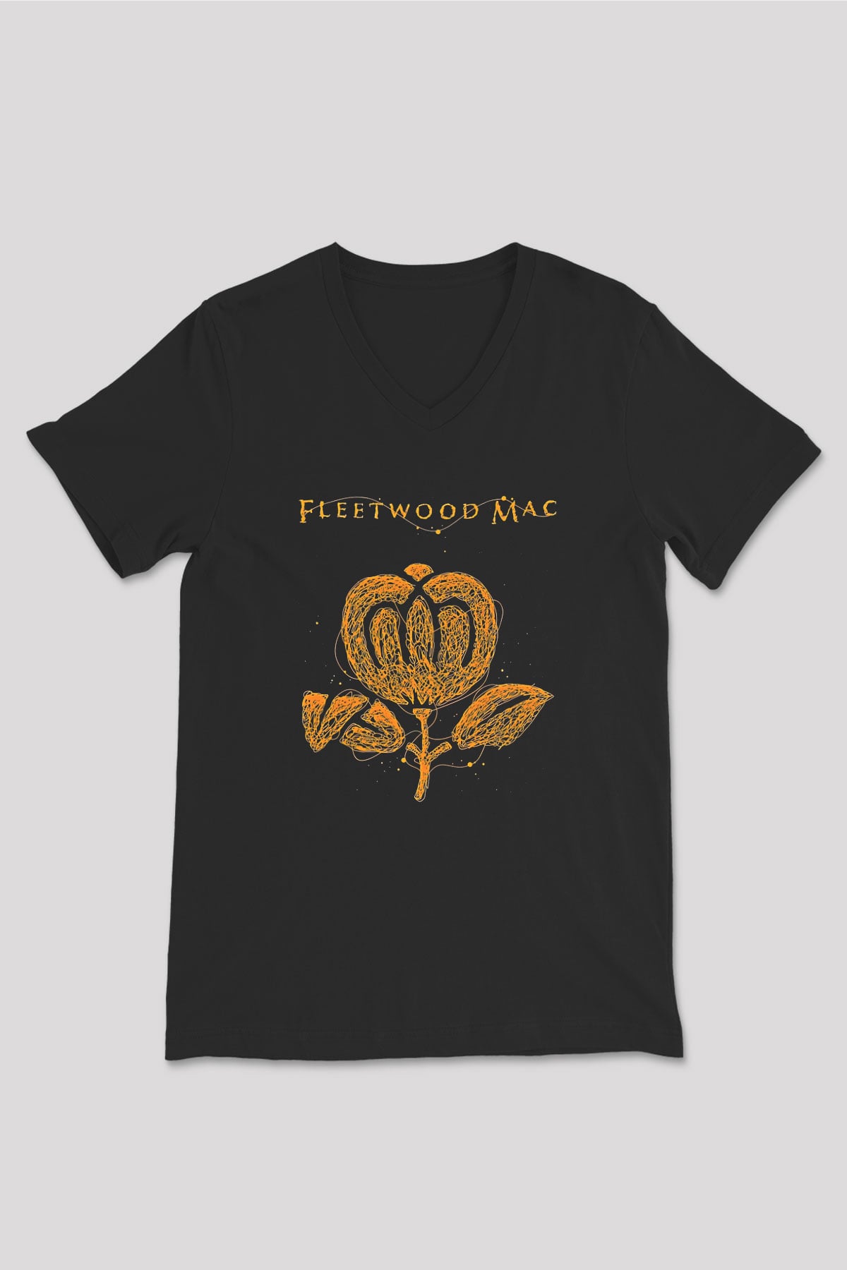Fleetwod Mac Baskılı Unisex Siyah V Yaka Tişört - Tshirt