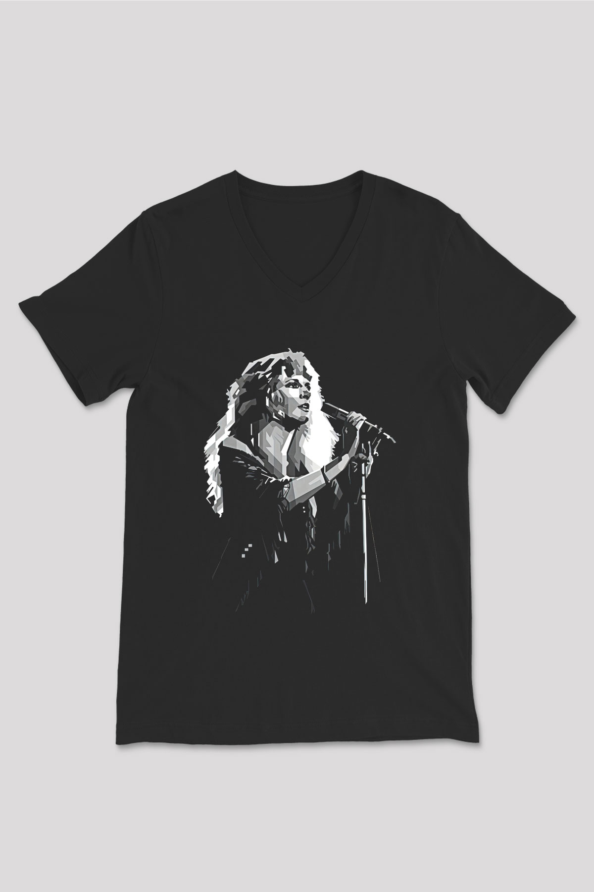 Fleetwod Mac Baskılı Unisex Siyah V Yaka Tişört - Tshirt