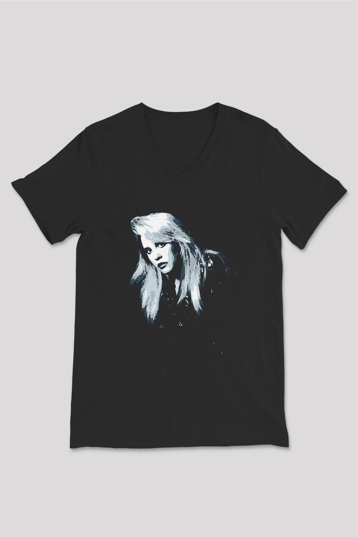 Fleetwod Mac Baskılı Unisex Siyah V Yaka Tişört - Tshirt
