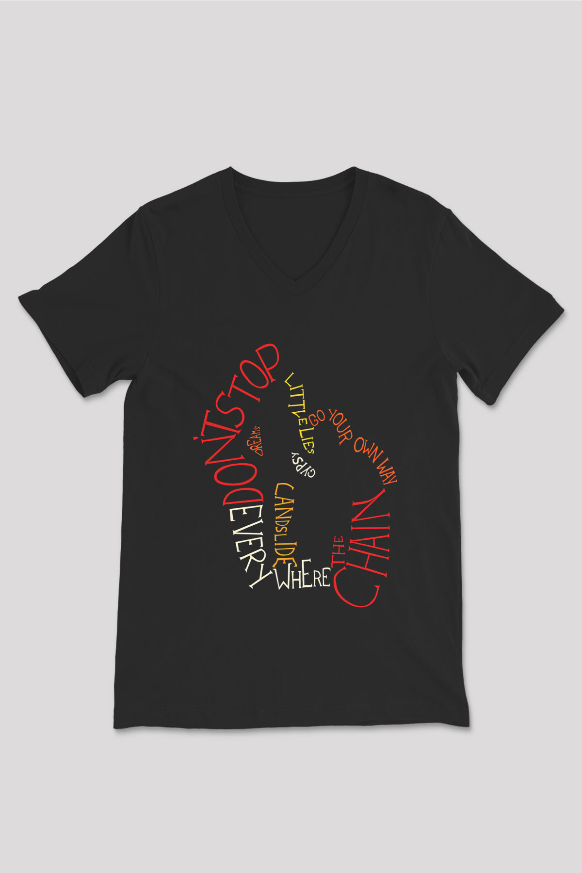 Fleetwod Mac Baskılı Unisex Siyah V Yaka Tişört - Tshirt