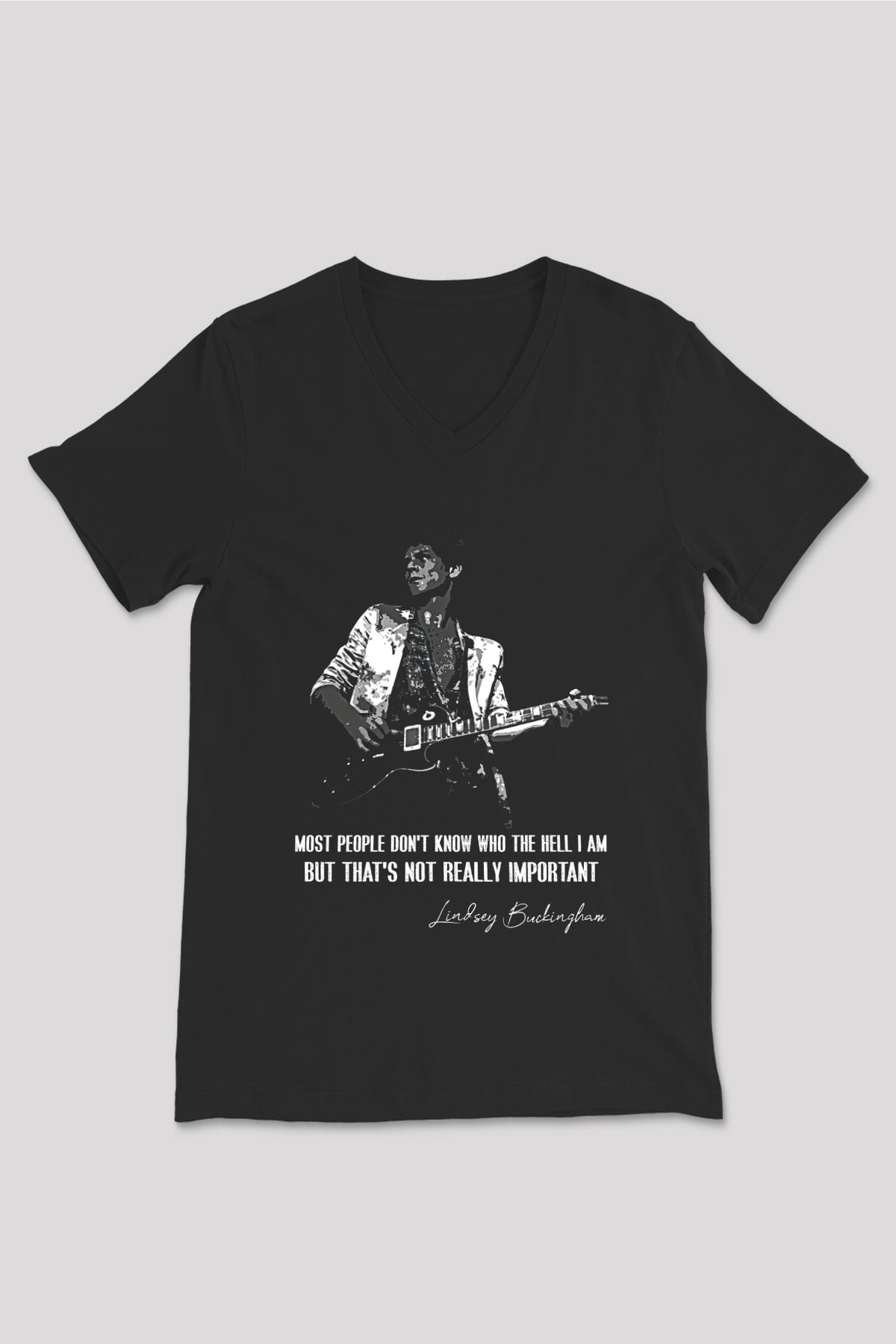 Fleetwod Mac Baskılı Unisex Siyah V Yaka Tişört - Tshirt