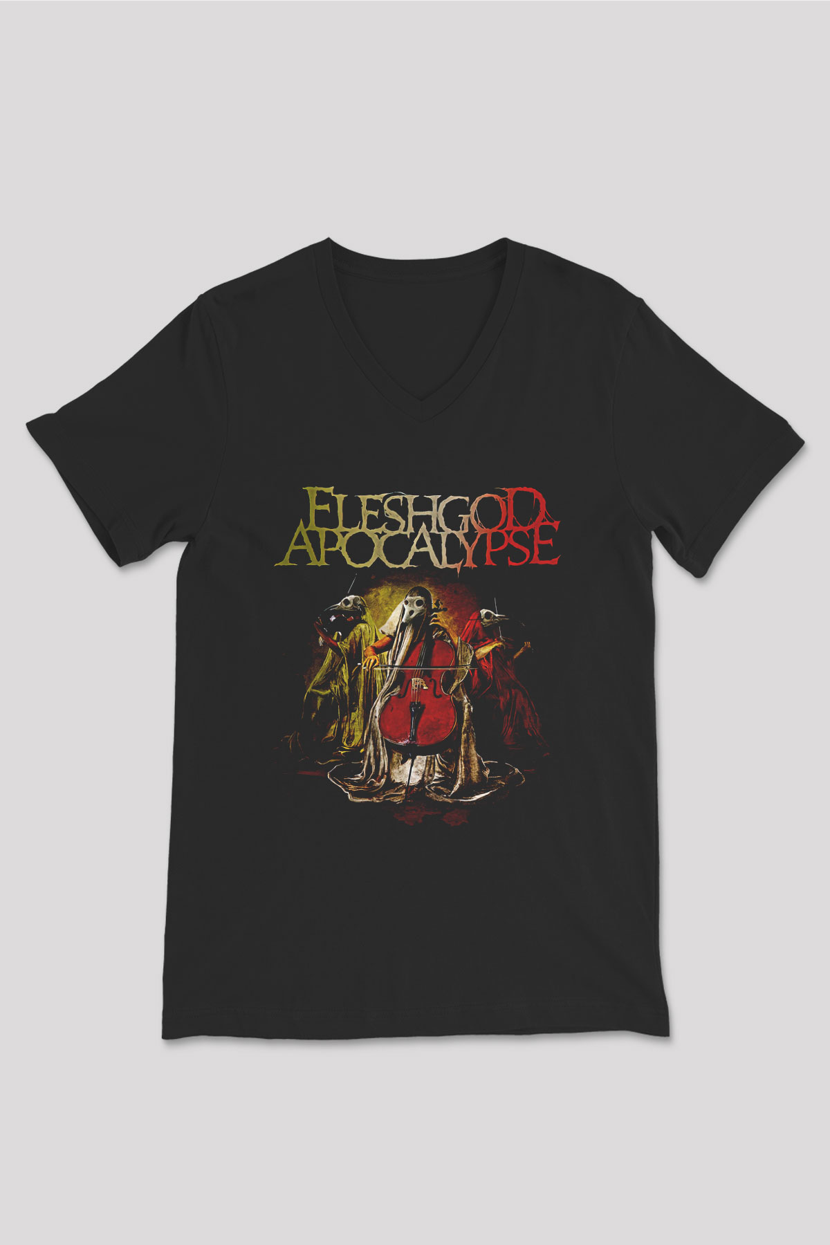 Fleshgod Apocalypse Baskılı Unisex Siyah V Yaka Tişört - Tshirt