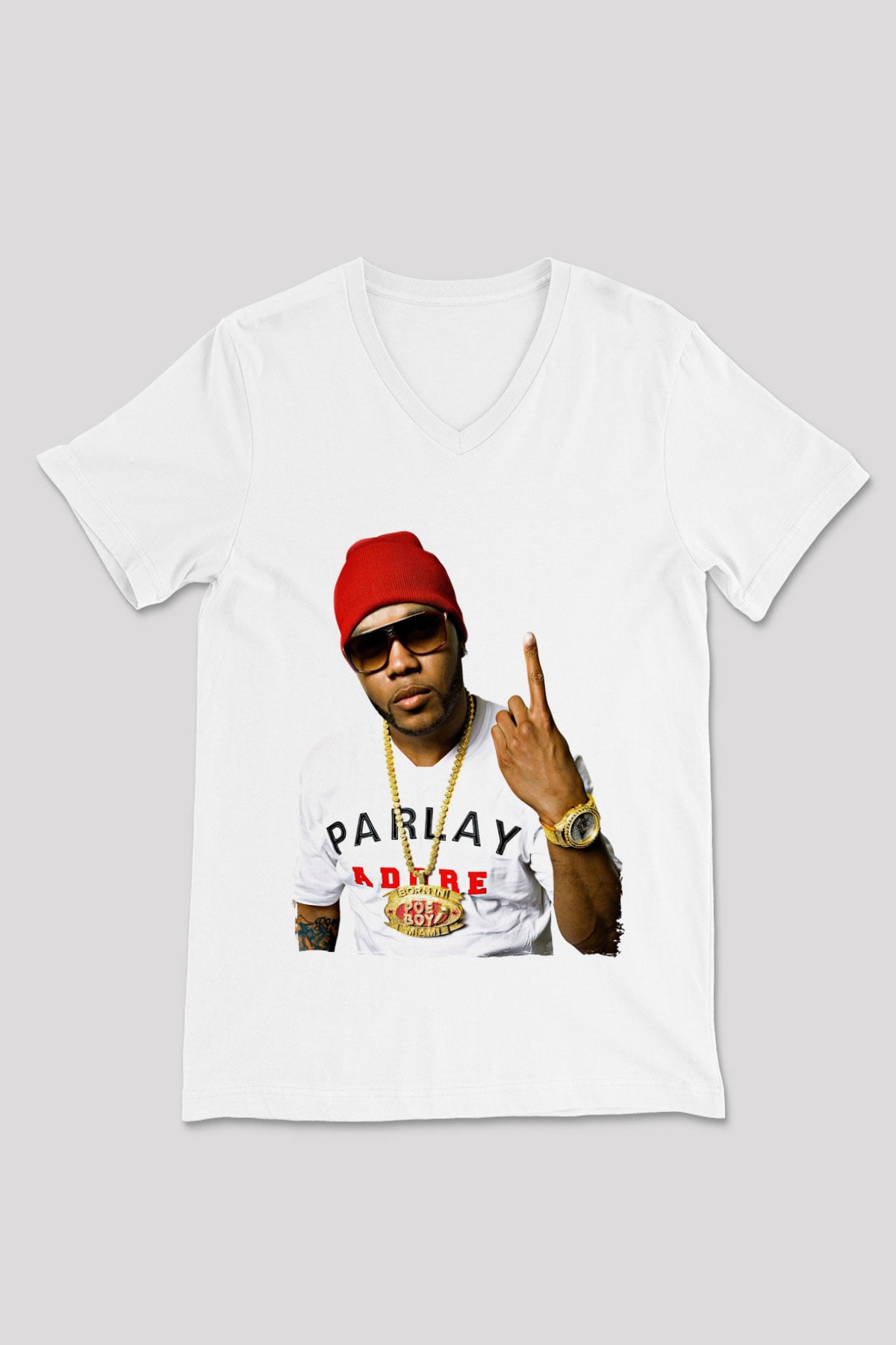 Flo Rida Beyaz Unisex V Yaka Tişört