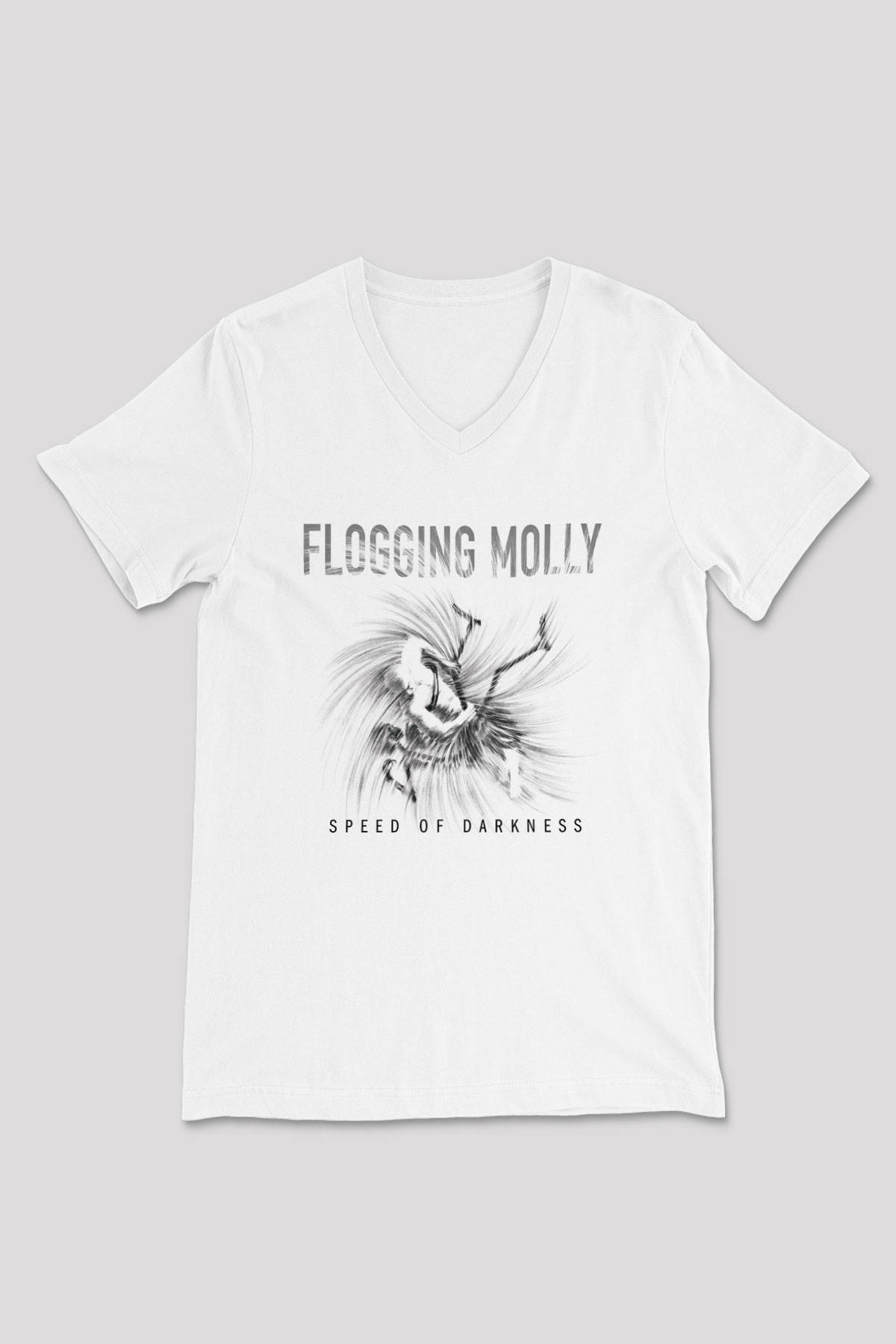 Flogging Molly Baskılı Unisex Beyaz V Yaka Tişört