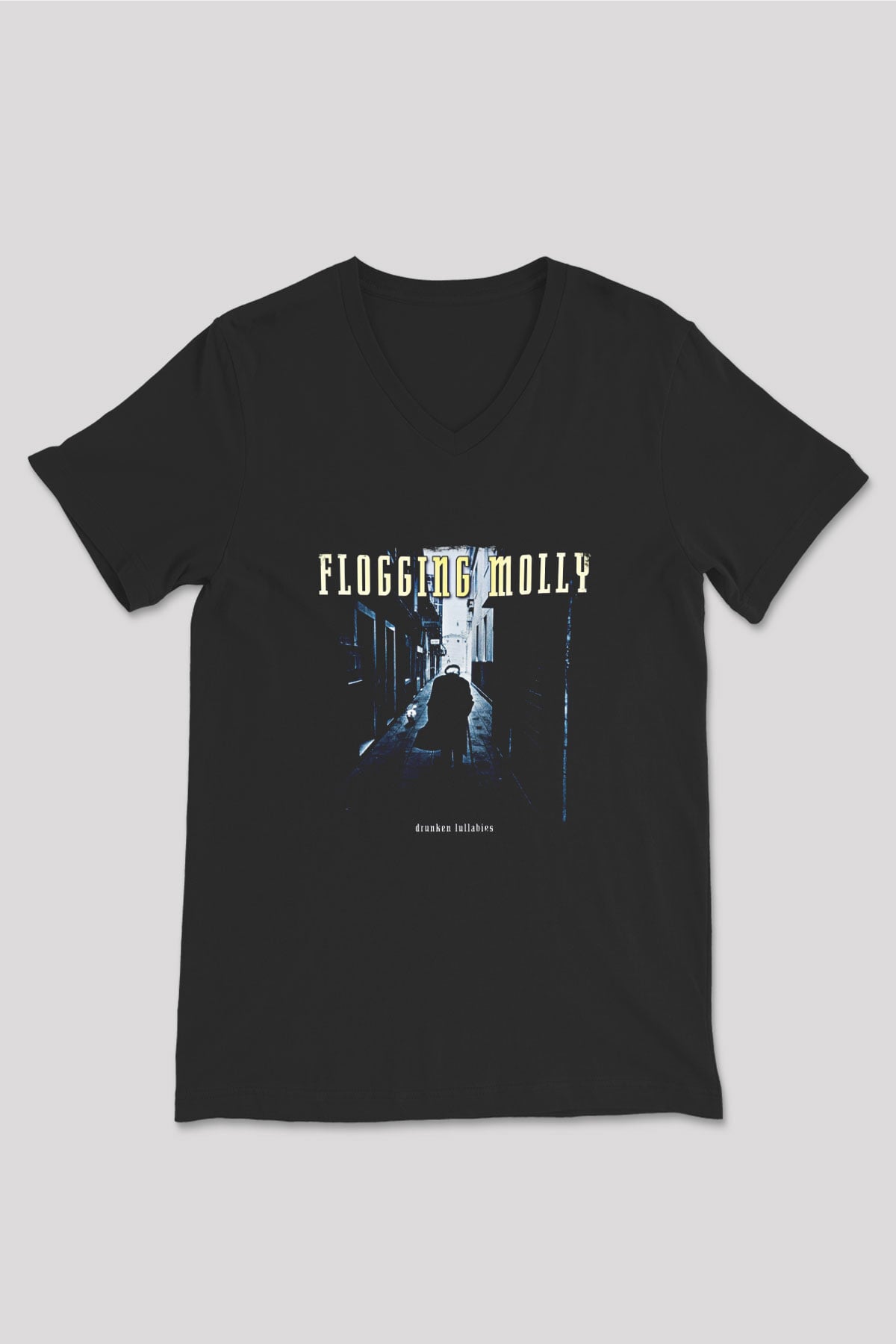 Flogging Molly Baskılı Unisex Siyah V Yaka Tişört