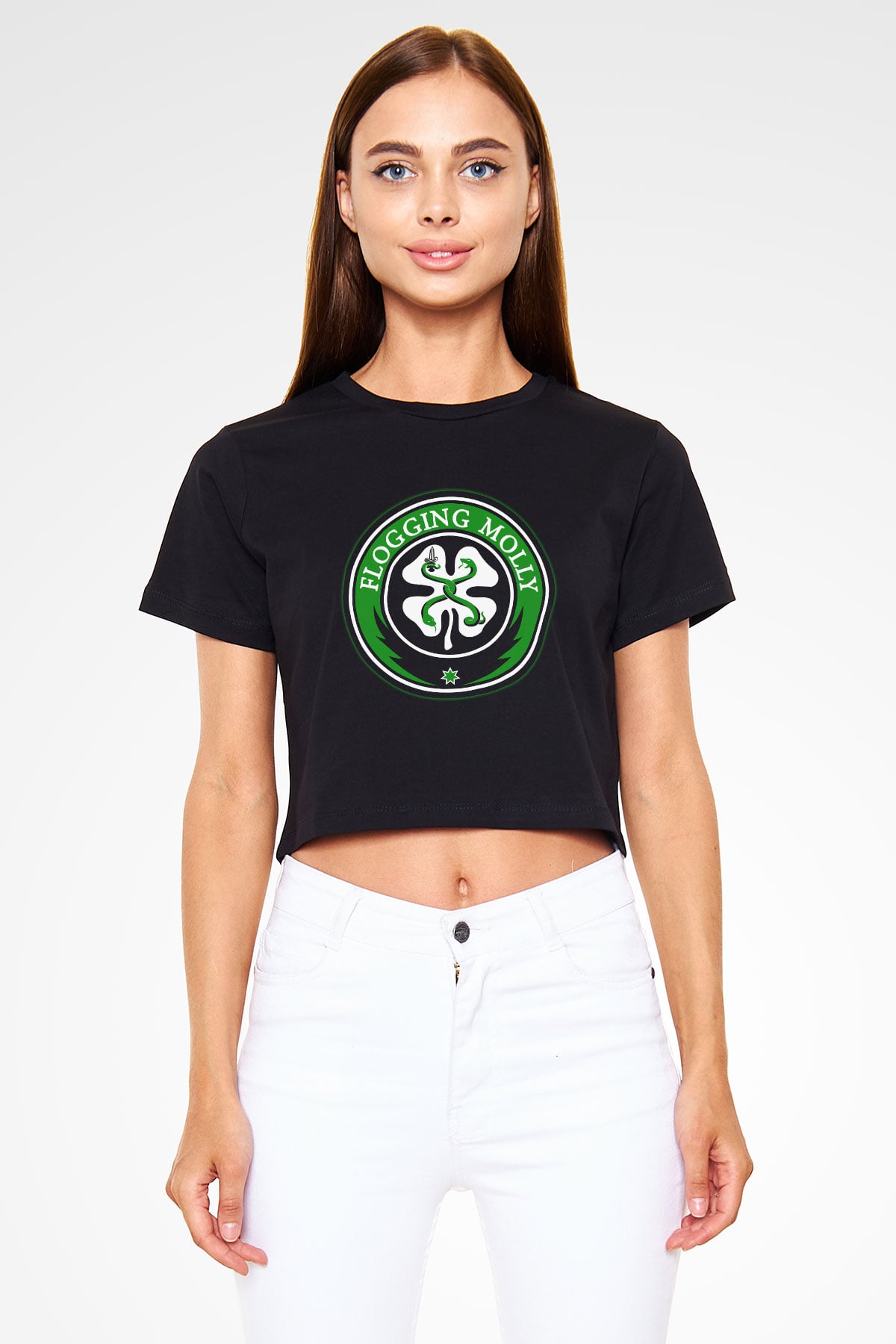 Flogging Molly Siyah Crop Top Tişört