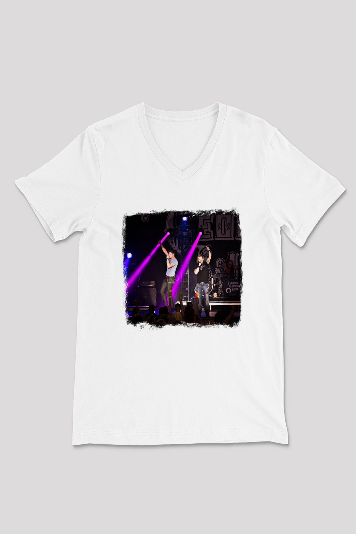 Florida Georgia Line Baskılı Unisex Beyaz V Yaka Tişört