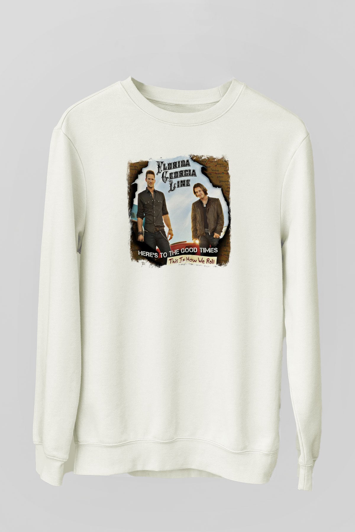 Florida Georgia Line Baskılı Unisex Beyaz Sweatshirt