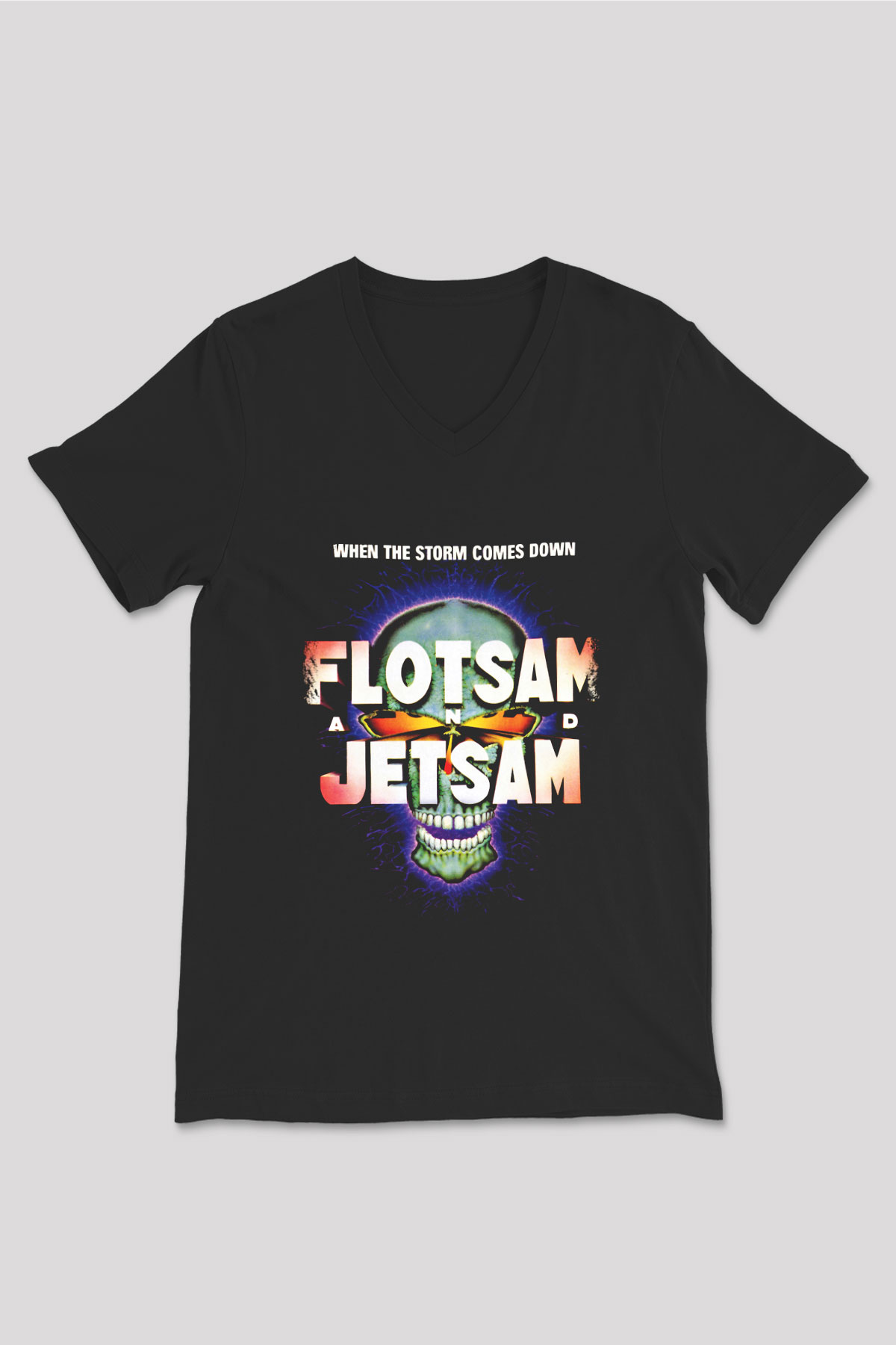 Flotsam and Jetsam Baskılı Unisex Siyah V Yaka Tişört