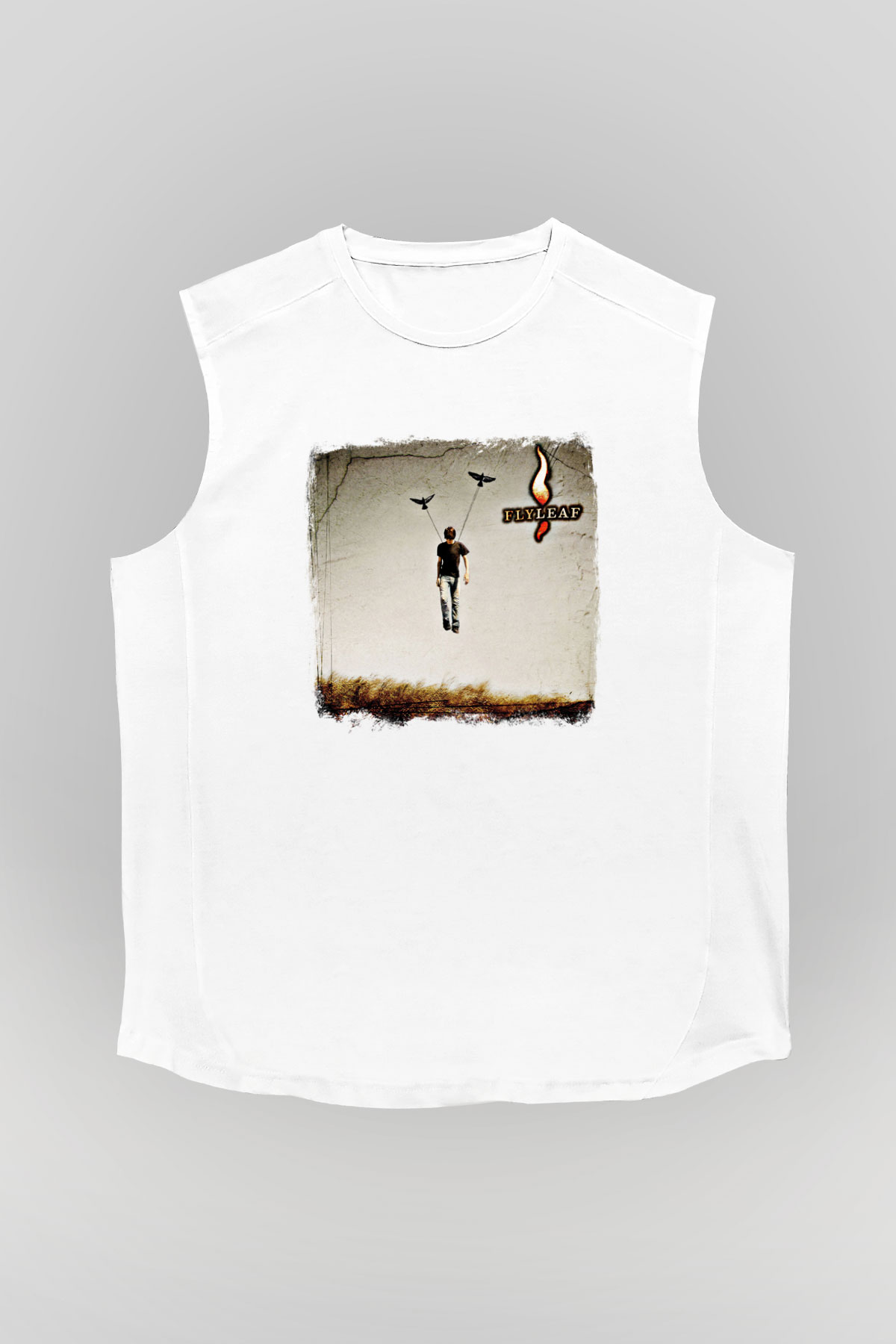 Flyleaf Baskılı Unisex Beyaz Kolsuz Tişört