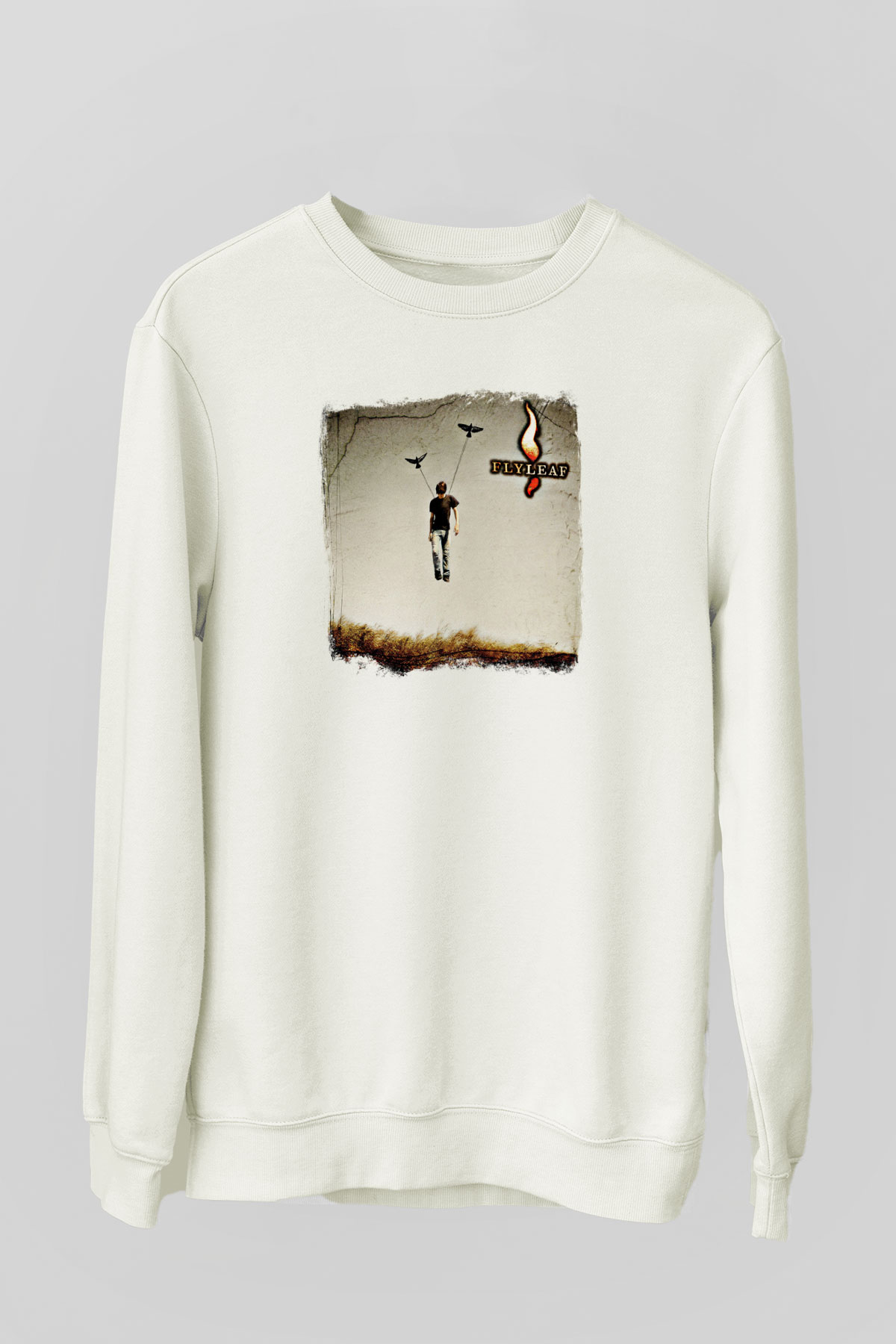 Flyleaf Baskılı Unisex Beyaz Sweatshirt