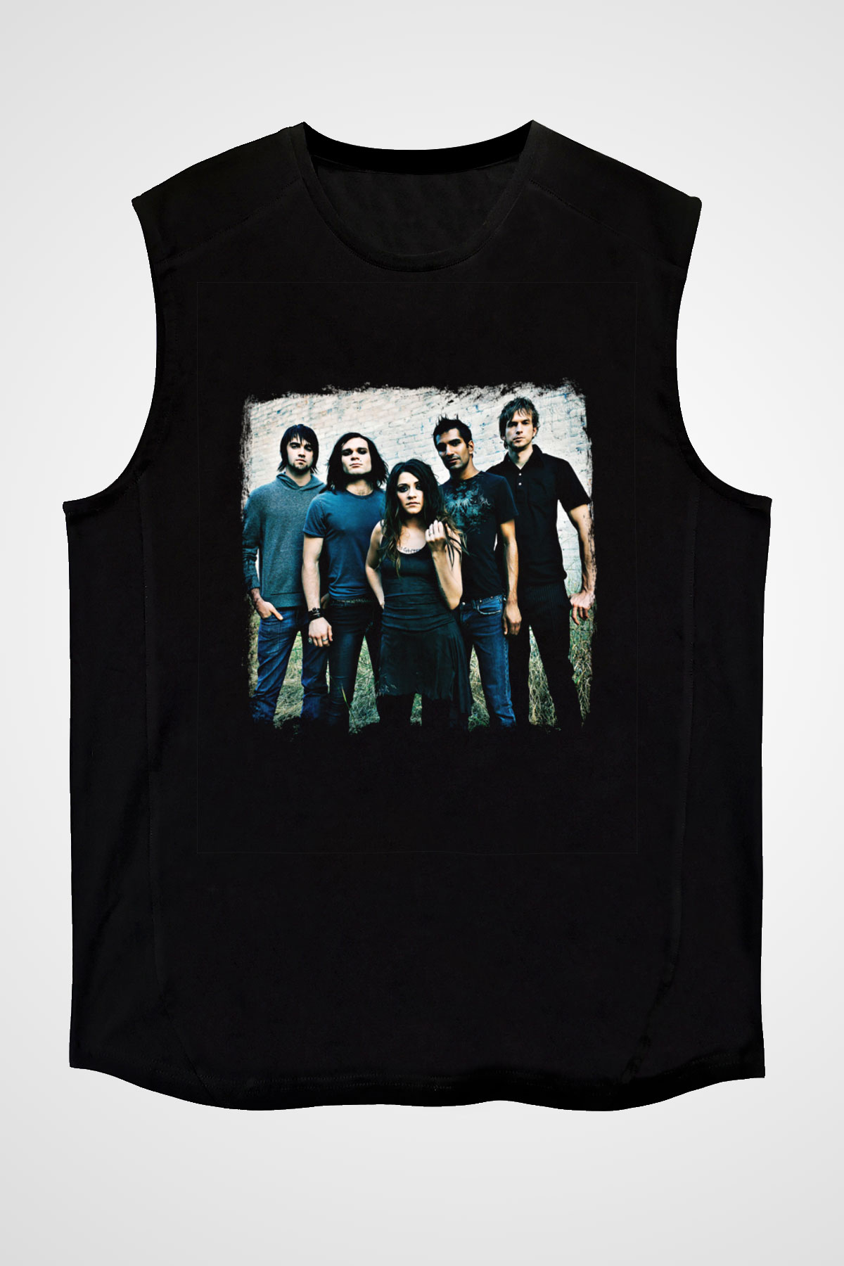 Flyleaf Baskılı Unisex Siyah Kolsuz Tişört