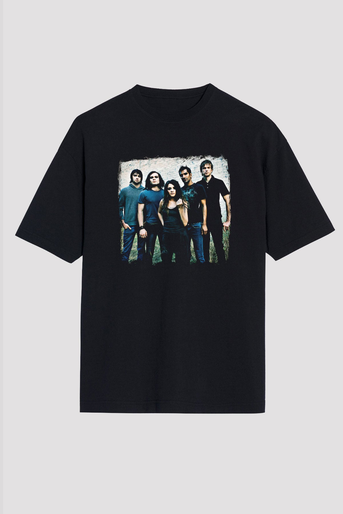 Flyleaf Baskılı Unisex Siyah Oversize Tişört