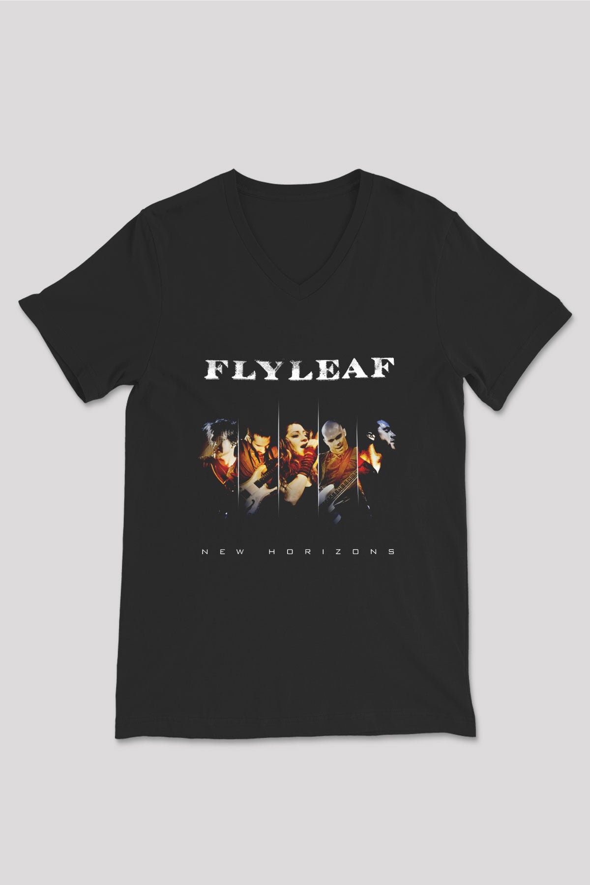 Flyleaf Baskılı Unisex Siyah V Yaka Tişört