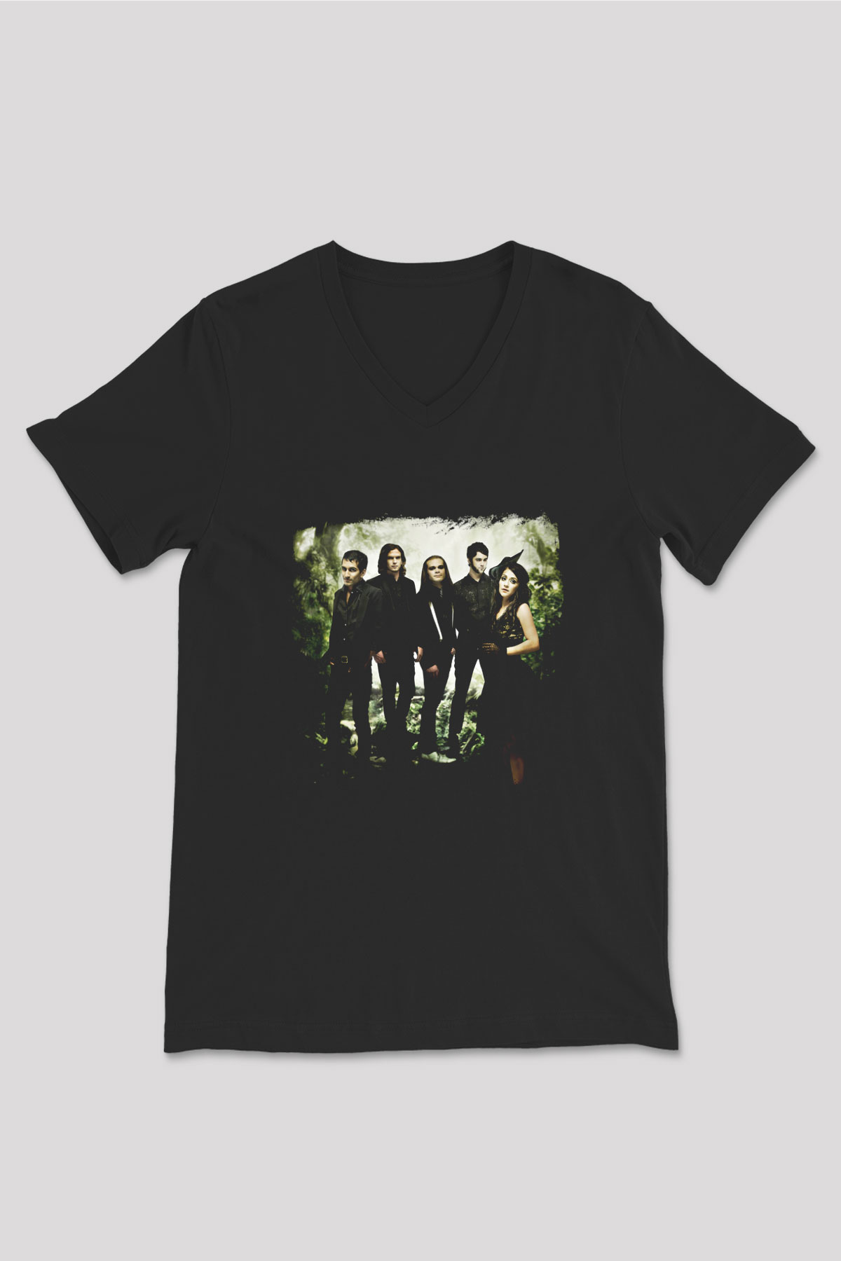 Flyleaf Baskılı Unisex Siyah V Yaka Tişört