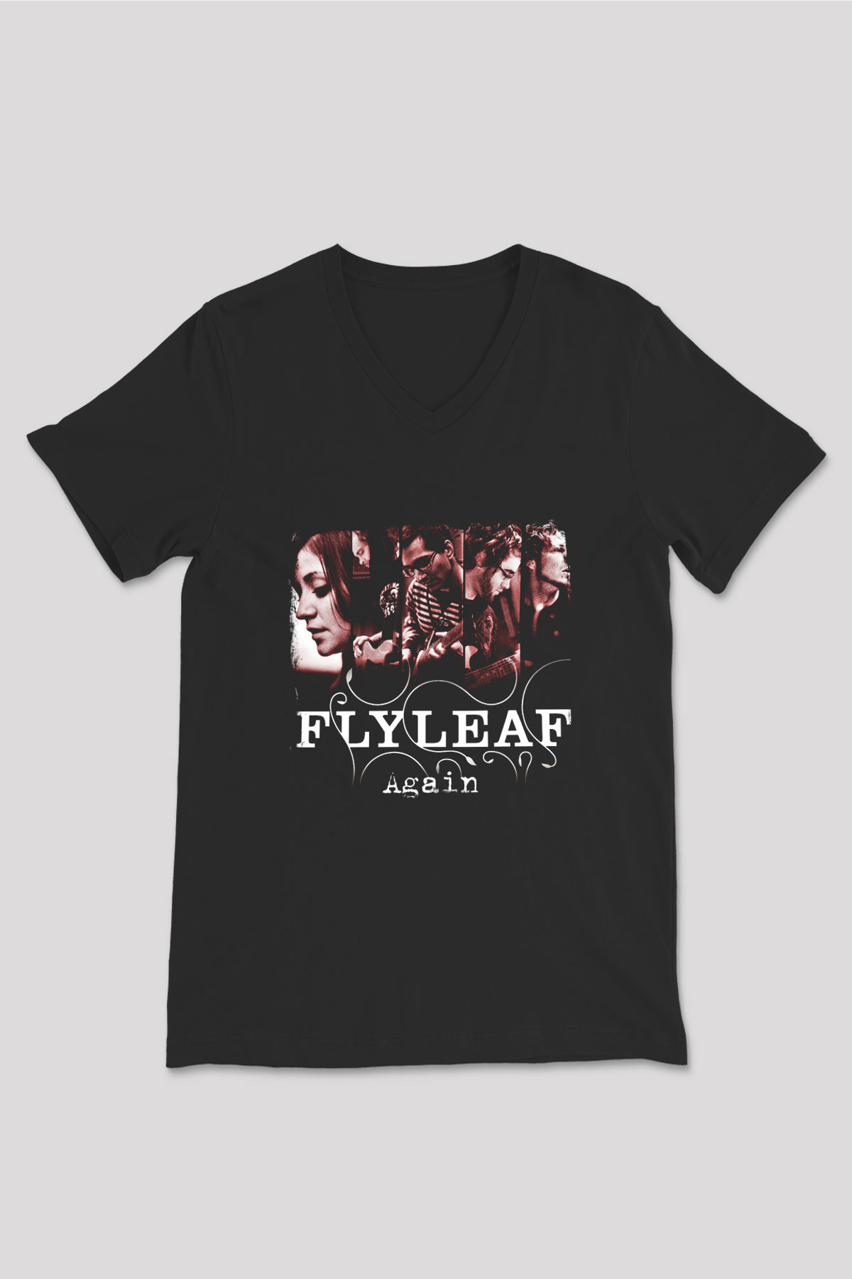 Flyleaf Baskılı Unisex Siyah V Yaka Tişört
