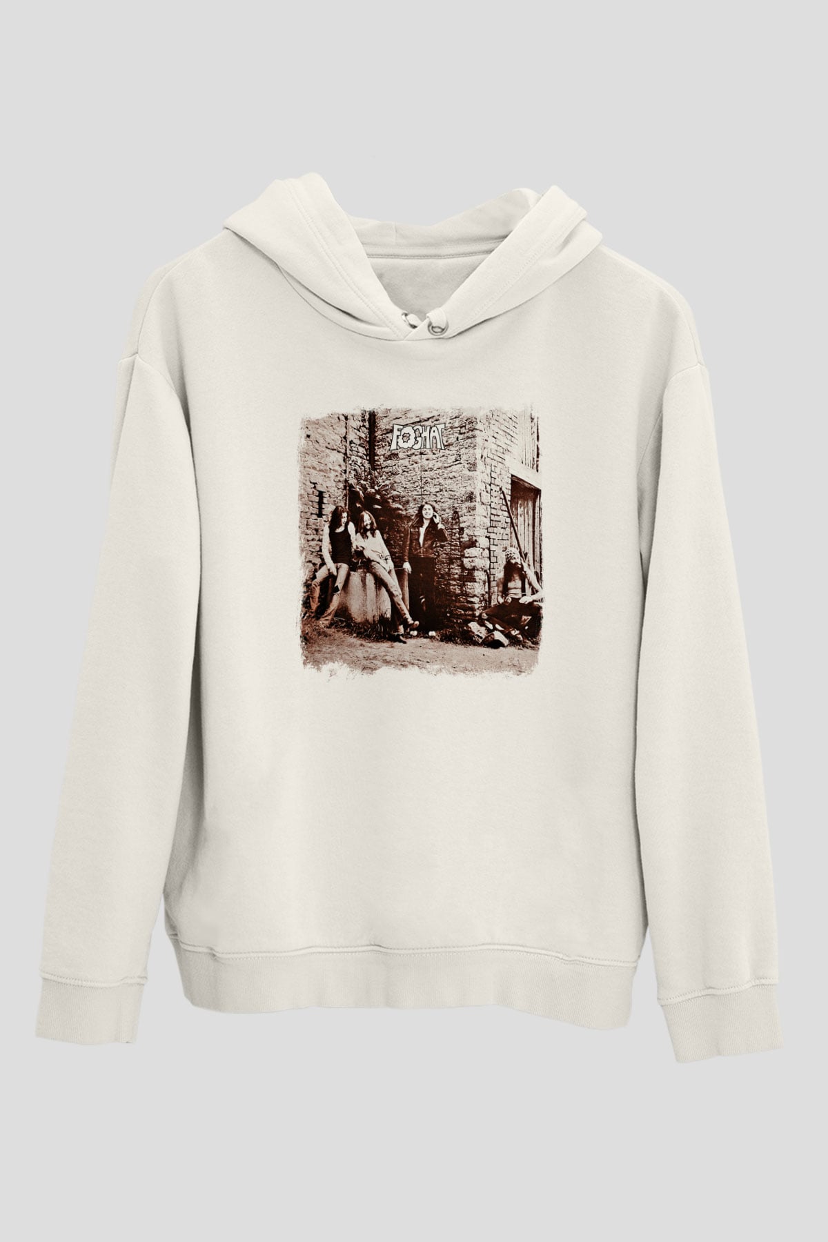 Foghat Baskılı Unisex Beyaz Hoodie