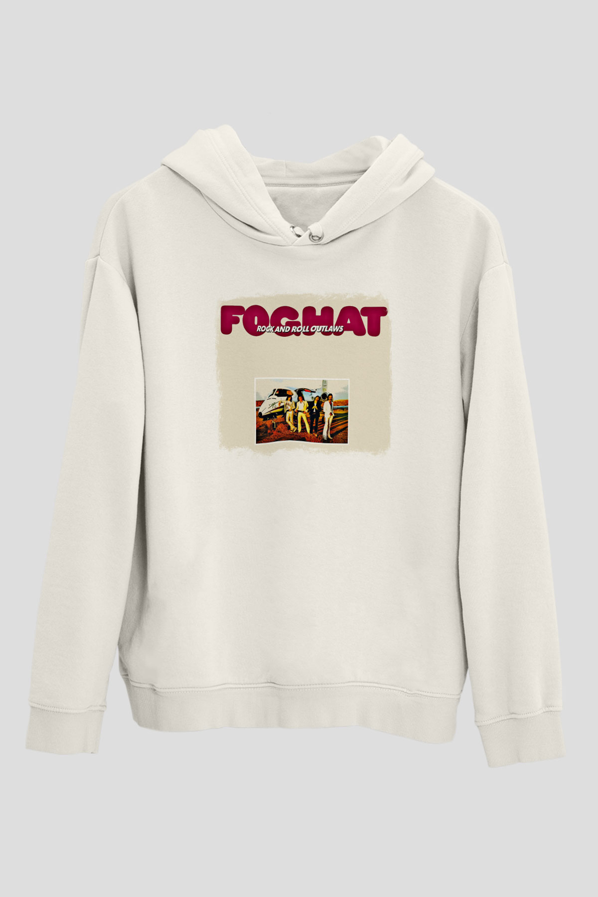 Foghat Baskılı Unisex Beyaz Hoodie