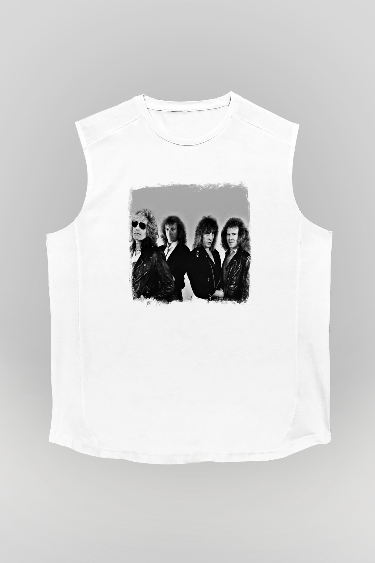 Foghat Baskılı Unisex Beyaz Kolsuz Tişört