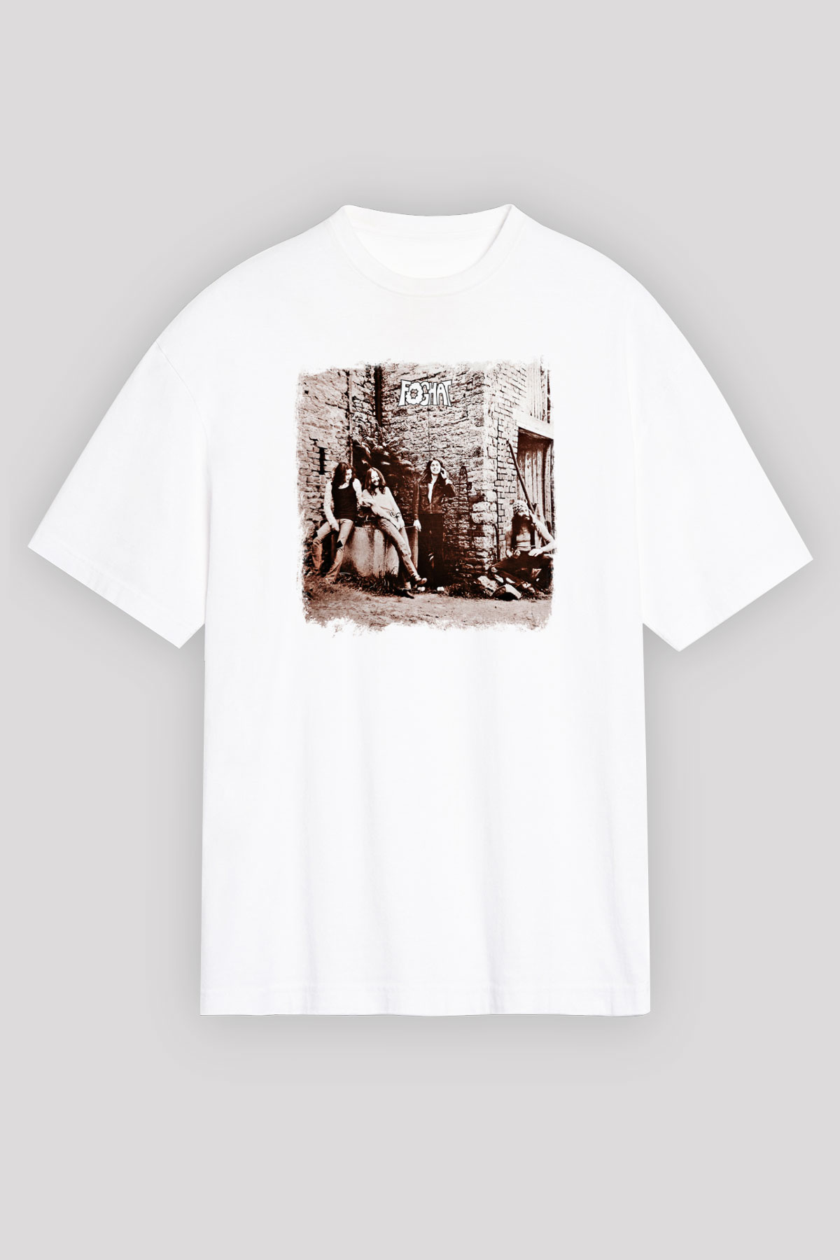 Foghat Baskılı Unisex Beyaz Oversize Tişört