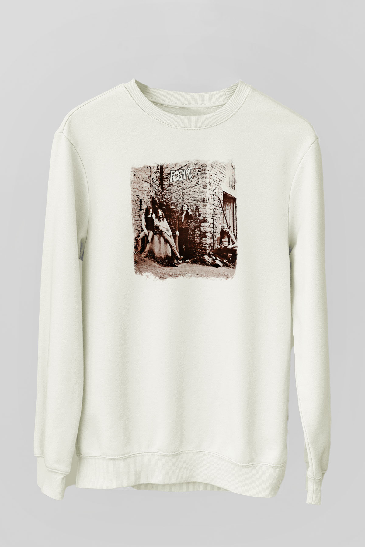 Foghat Baskılı Unisex Beyaz Sweatshirt