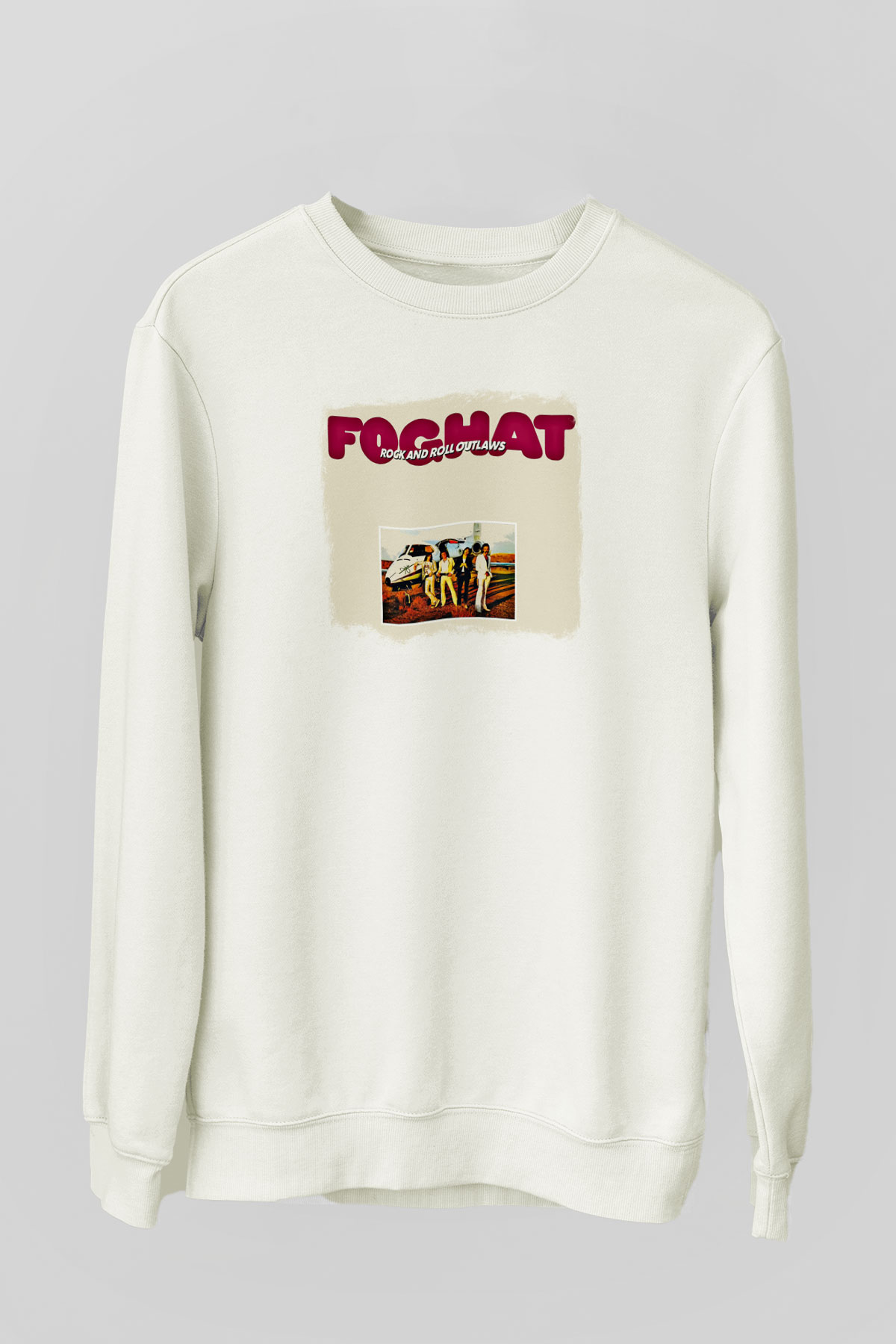 Foghat Baskılı Unisex Beyaz Sweatshirt