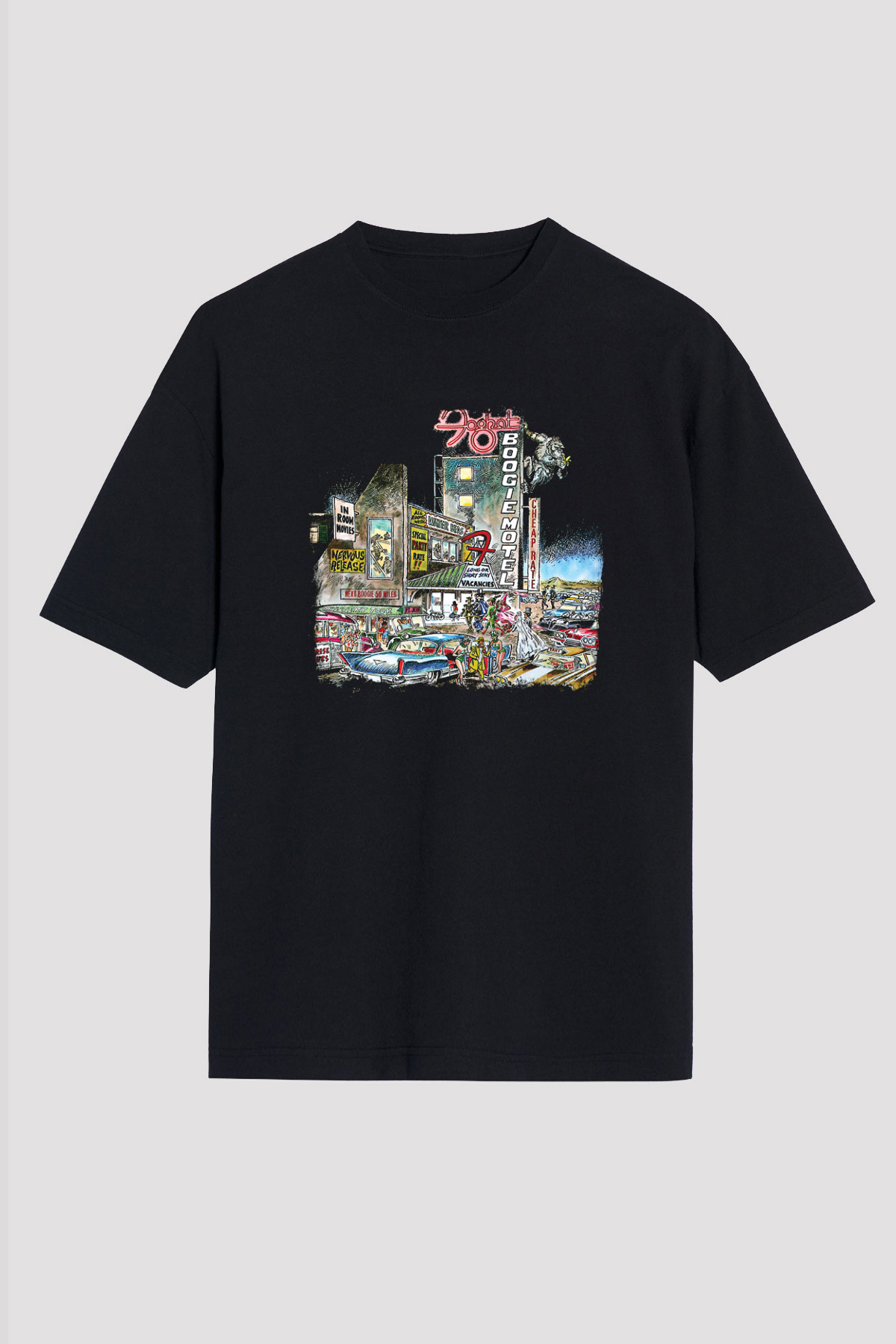 Foghat Baskılı Unisex Siyah Oversize Tişört