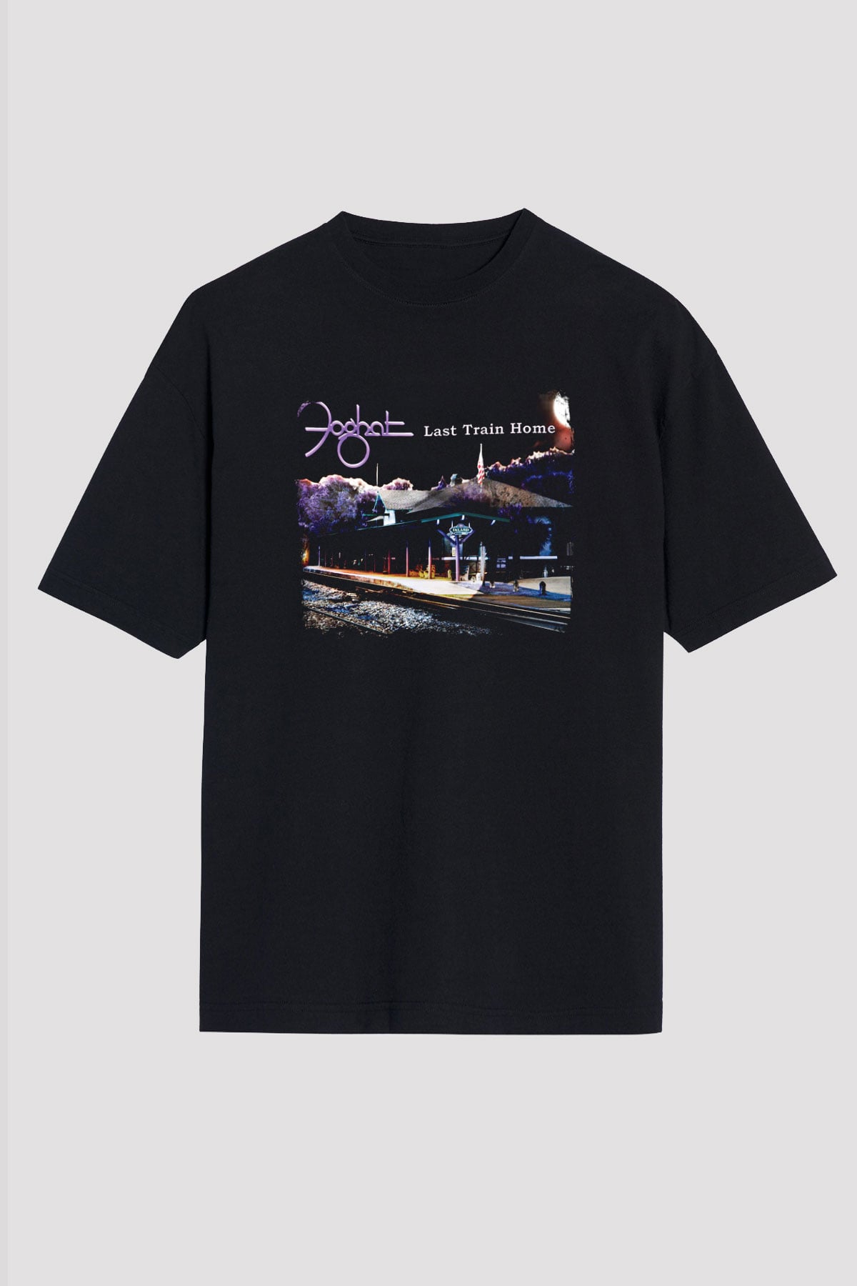 Foghat Baskılı Unisex Siyah Oversize Tişört