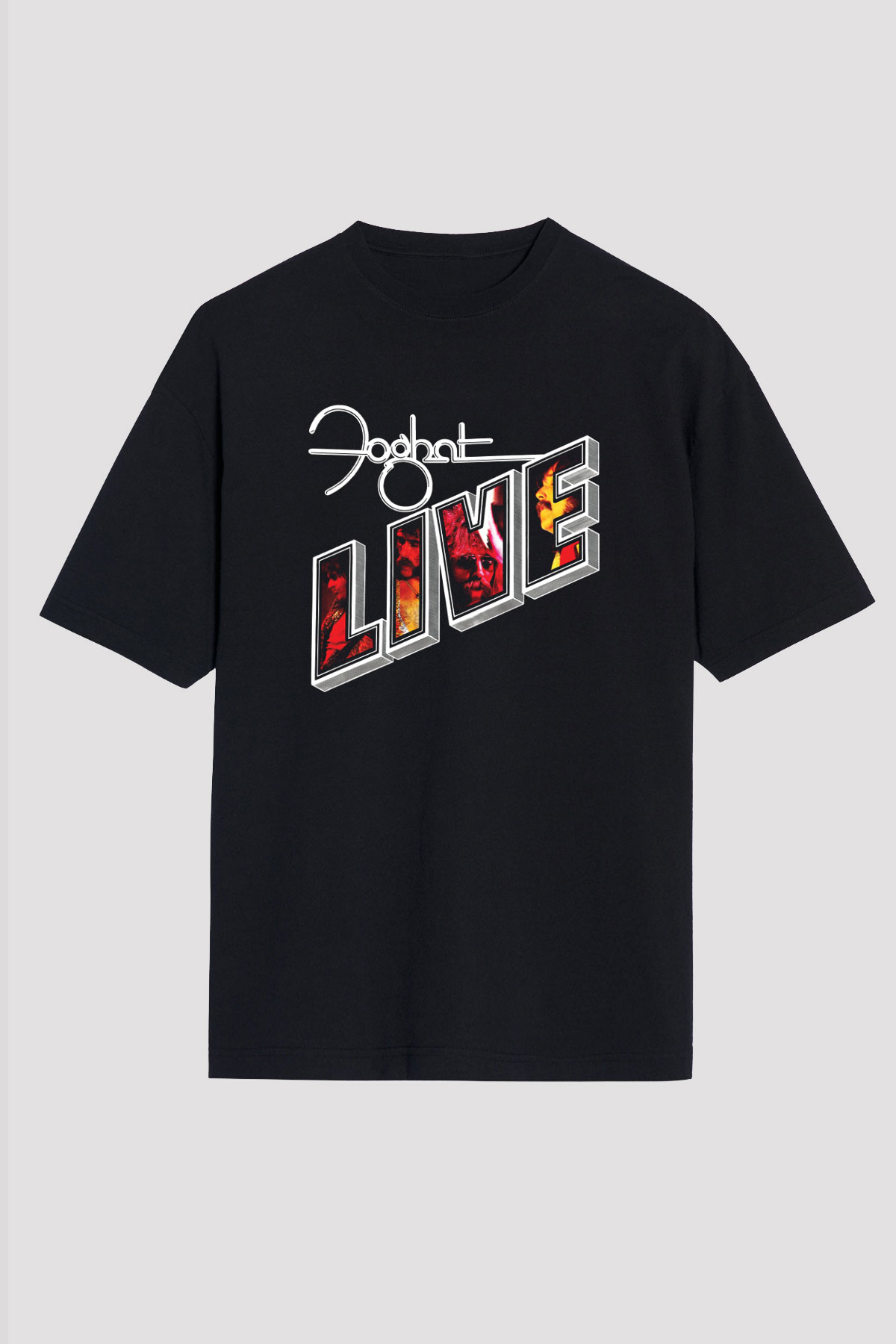 Foghat Baskılı Unisex Siyah Oversize Tişört